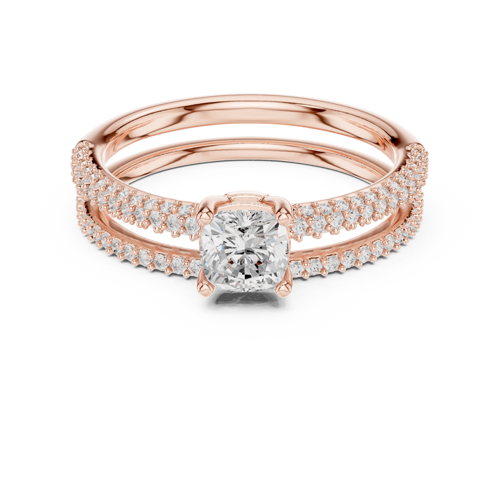 Cushion Cut Diamond Solitaire Split Shank Pavé Engagement Ring