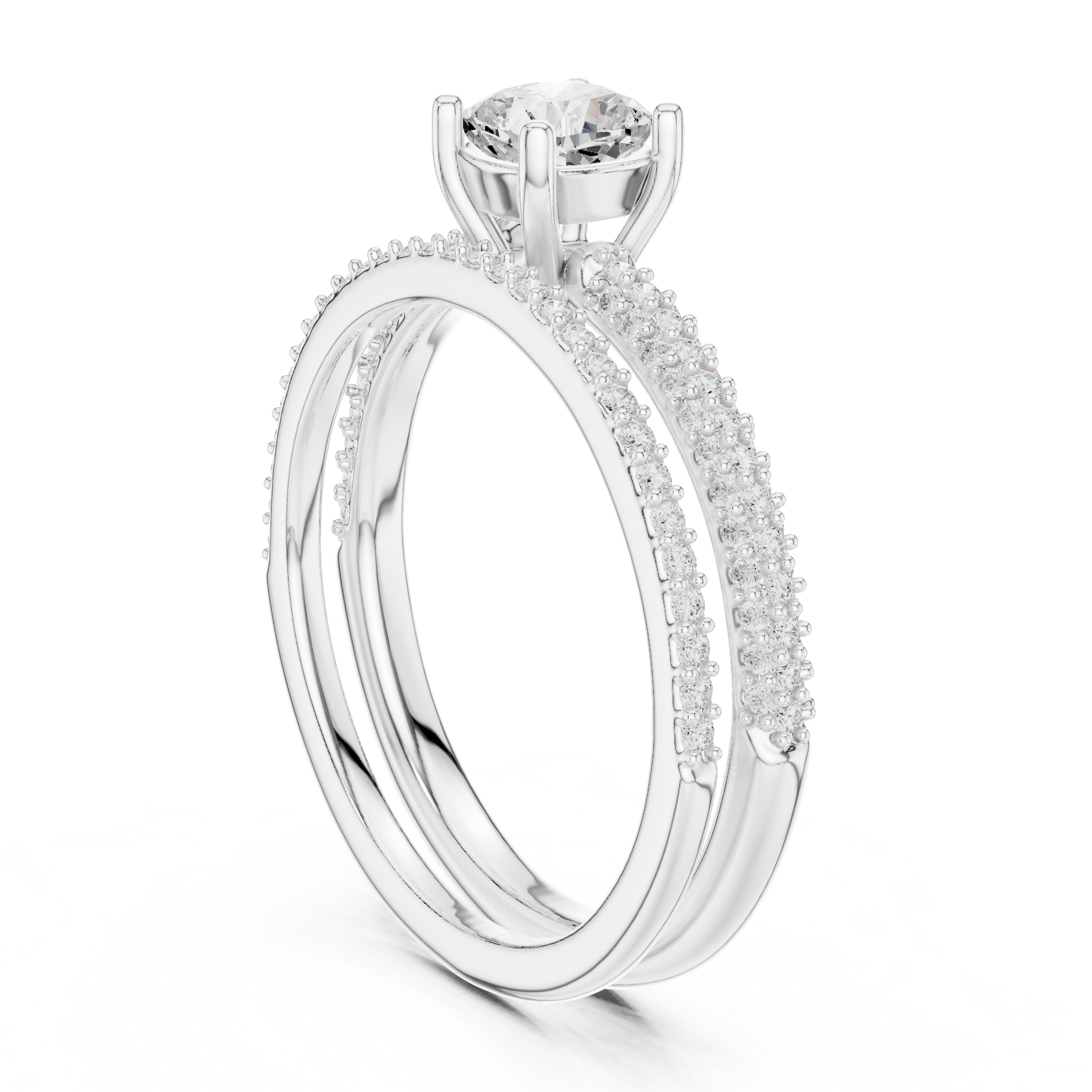 Cushion Cut Diamond Solitaire Split Shank Pavé Engagement Ring