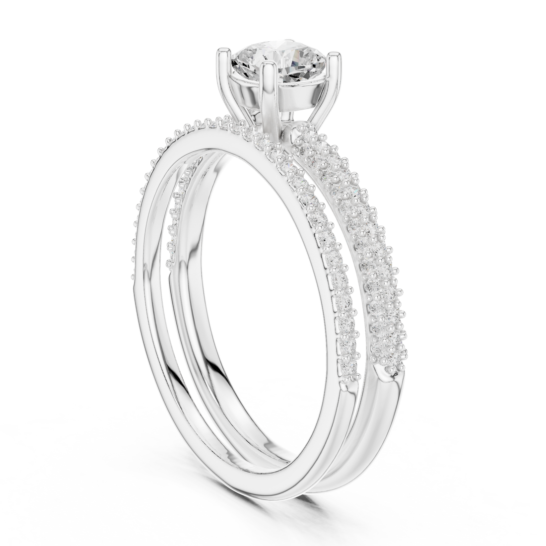 Cushion Cut Diamond Solitaire Split Shank Pavé Engagement Ring