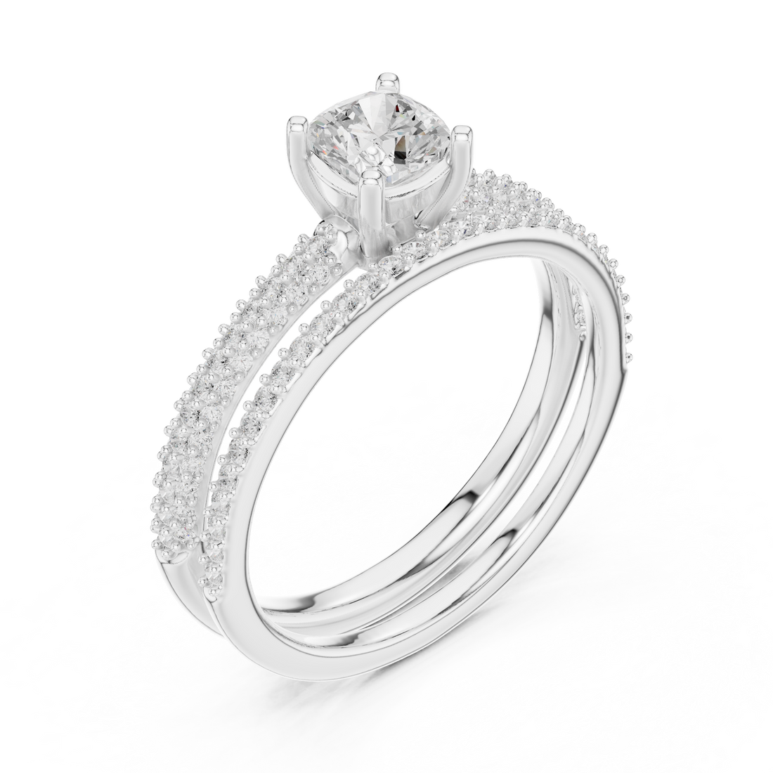 Cushion Cut Diamond Solitaire Split Shank Pavé Engagement Ring