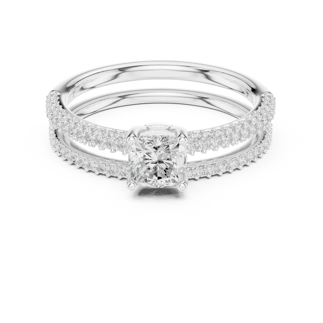 Cushion Cut Diamond Solitaire Split Shank Pavé Engagement Ring
