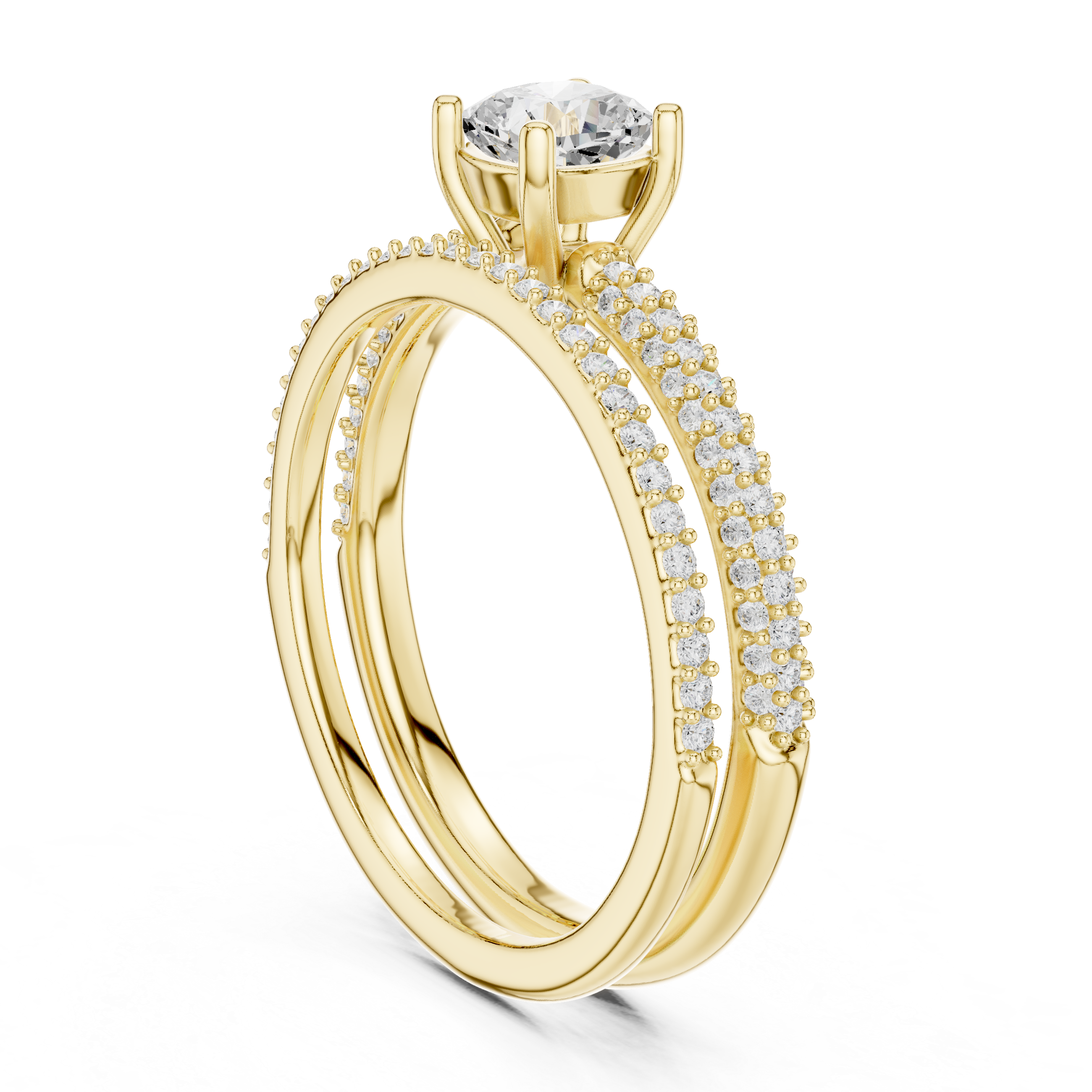 Cushion Cut Diamond Solitaire Split Shank Pavé Engagement Ring