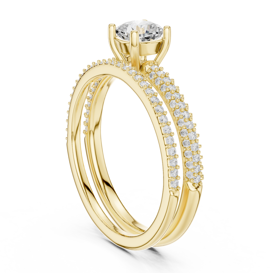 Cushion Cut Diamond Solitaire Split Shank Pavé Engagement Ring