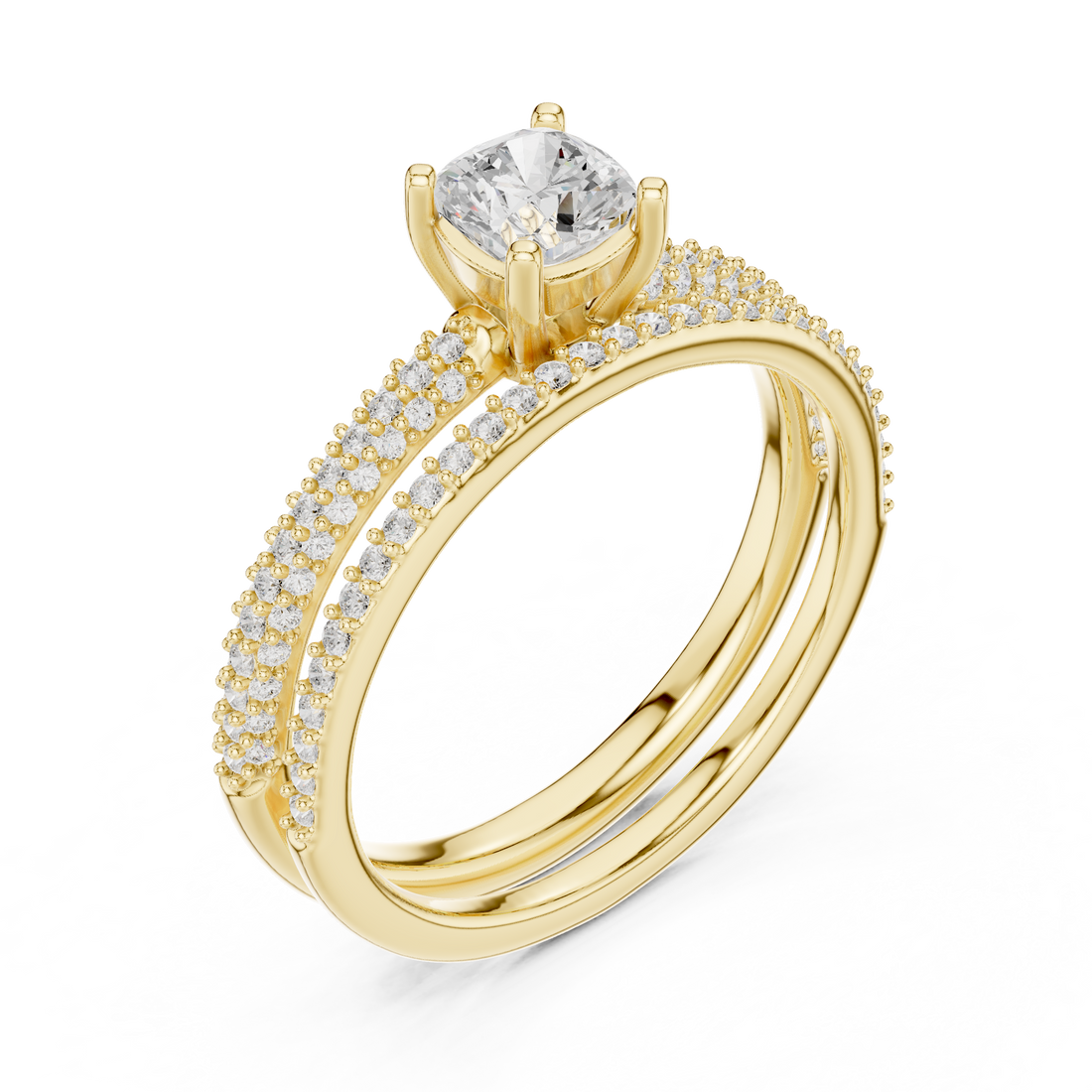 Cushion Cut Diamond Solitaire Split Shank Pavé Engagement Ring