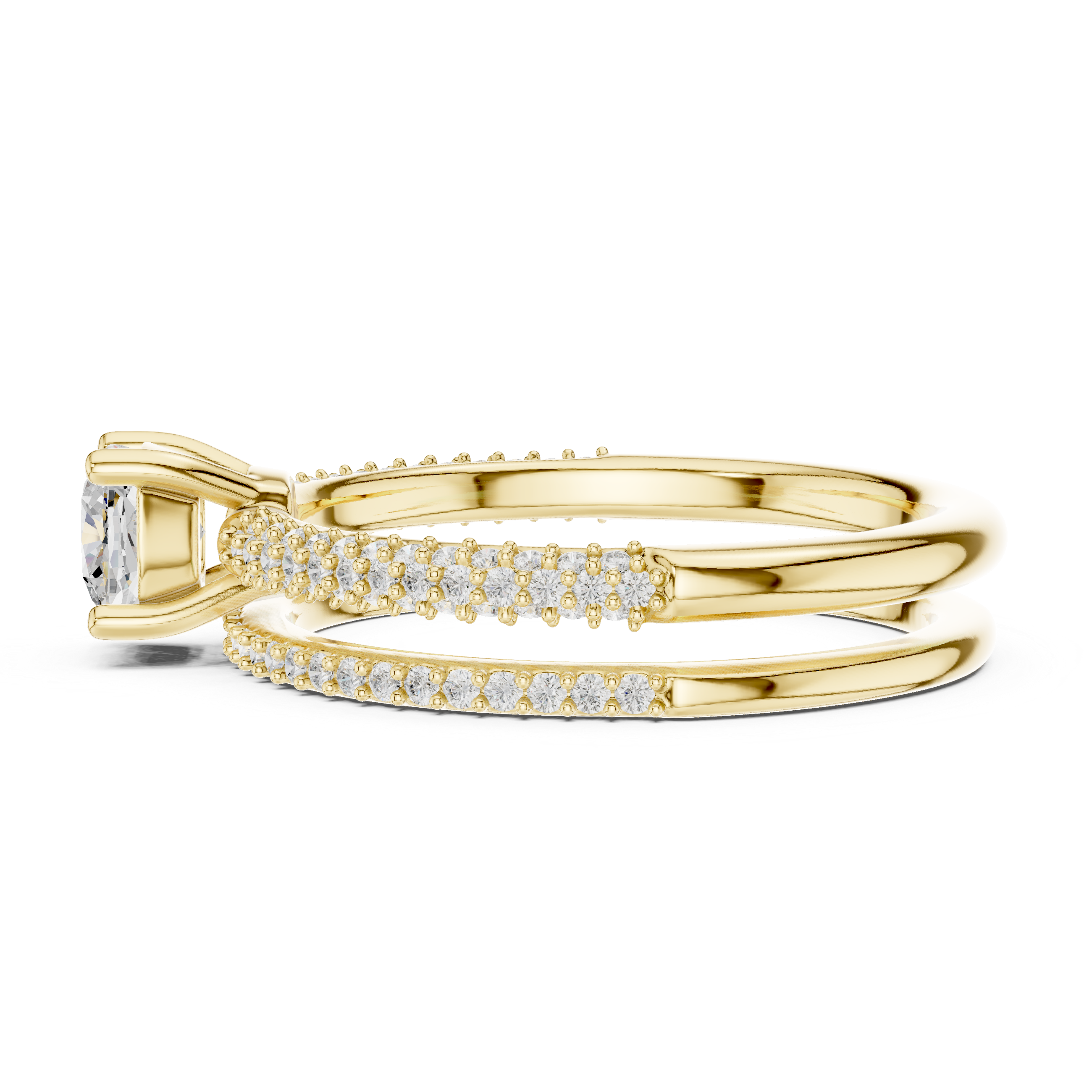 Cushion Cut Diamond Solitaire Split Shank Pavé Engagement Ring