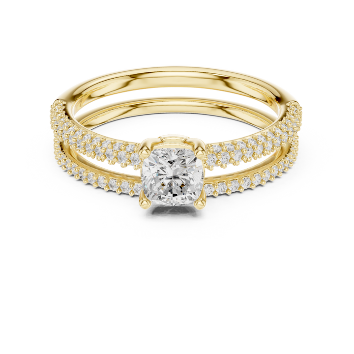 Cushion Cut Diamond Solitaire Split Shank Pavé Engagement Ring