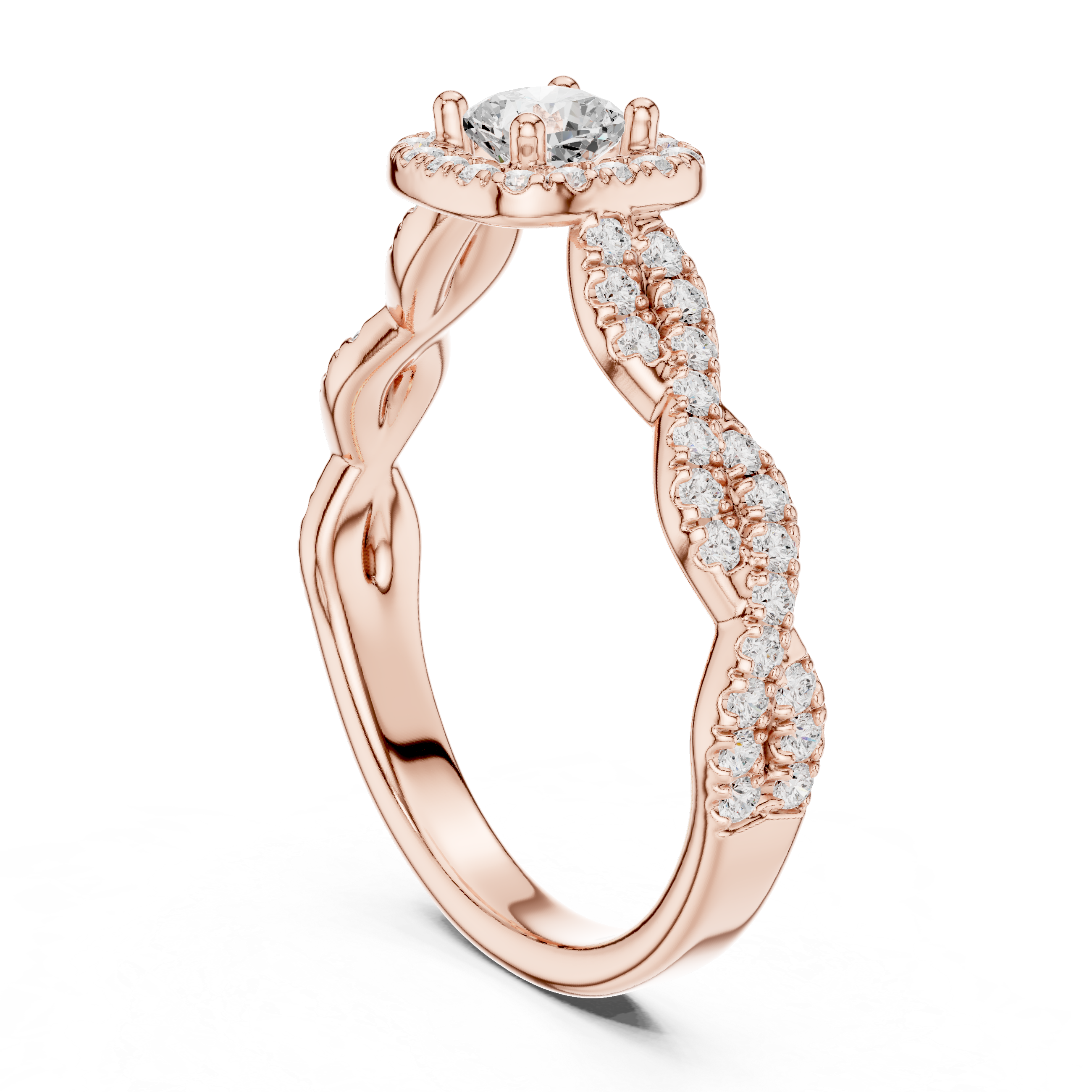 Cushion Cut Diamond Halo Twist Pavé Engagement Ring