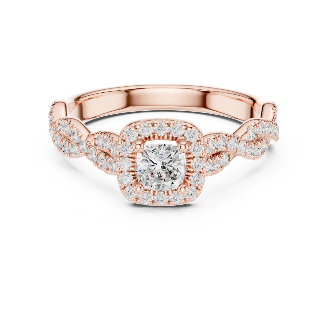 Cushion Cut Diamond Halo Twist Pavé Engagement Ring