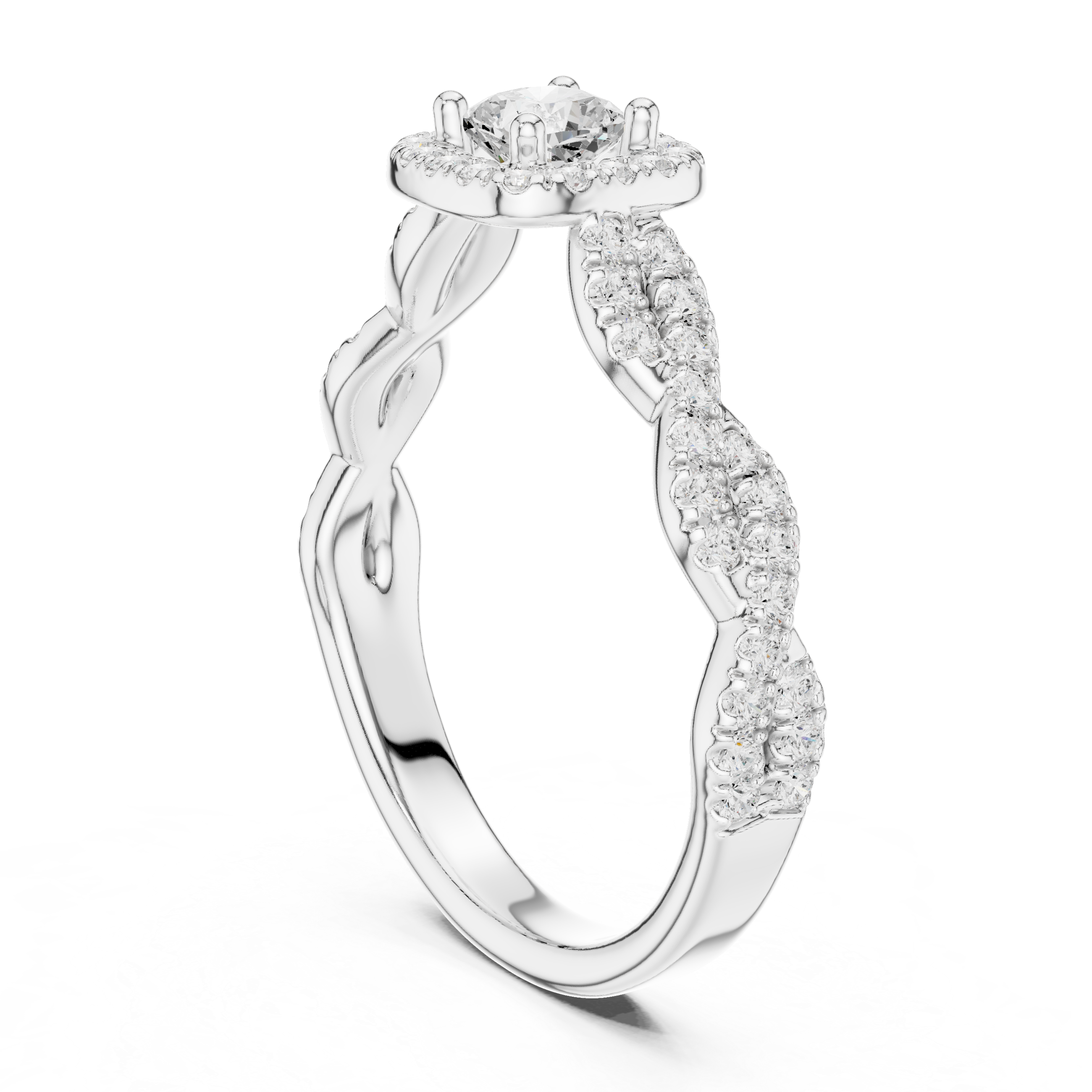 Cushion Cut Diamond Halo Twist Pavé Engagement Ring