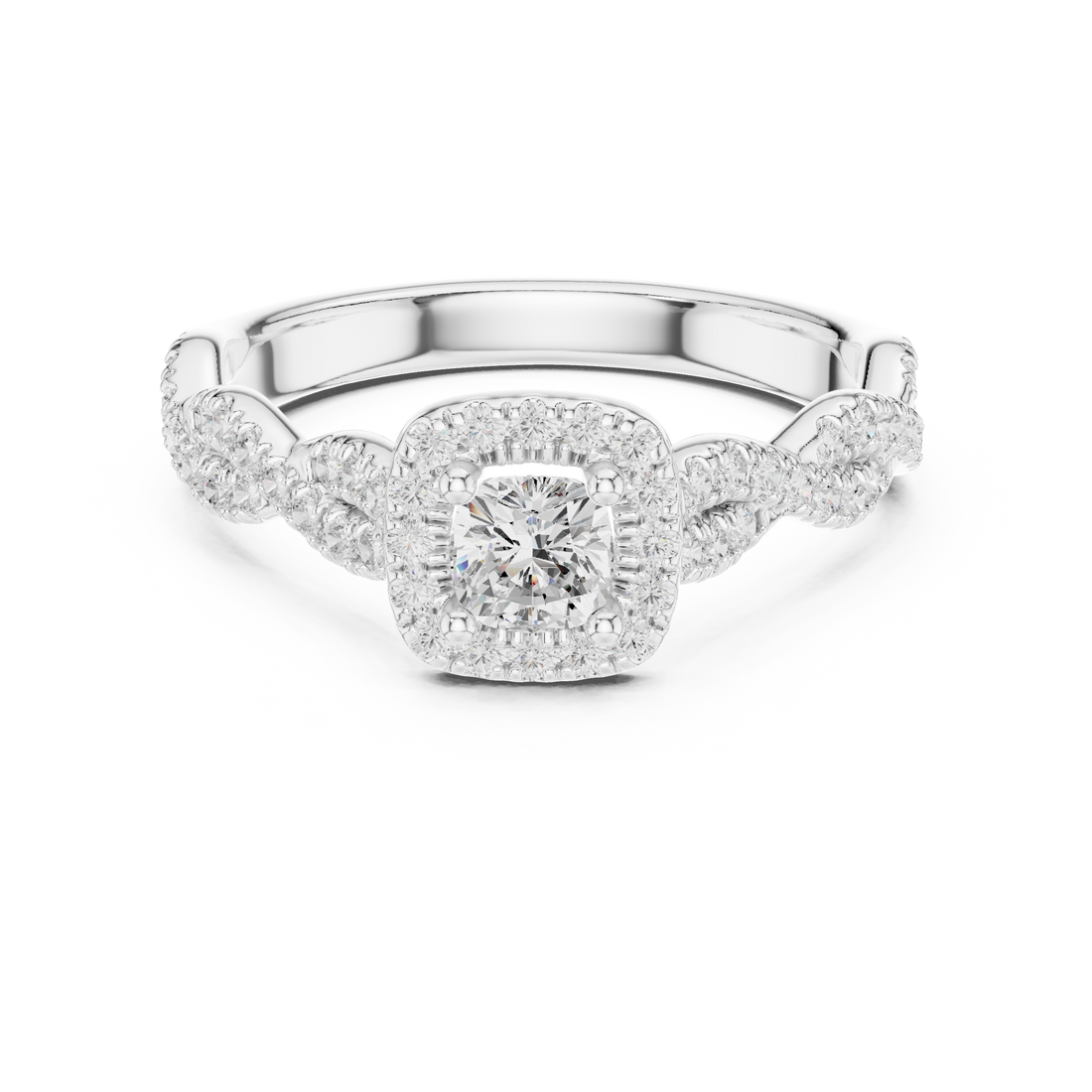 Cushion Cut Diamond Halo Twist Pavé Engagement Ring
