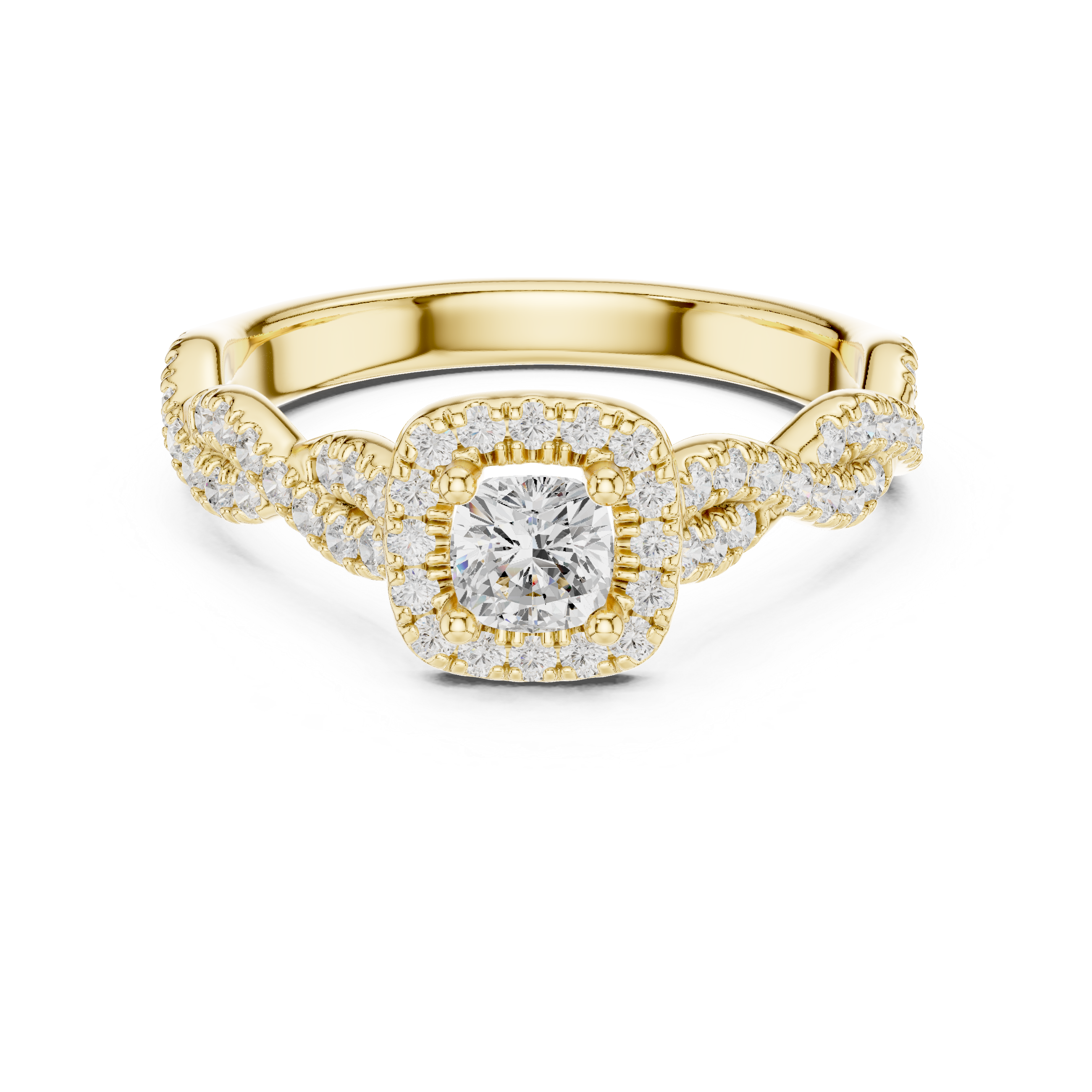 Cushion Cut Diamond Halo Twist Pavé Engagement Ring