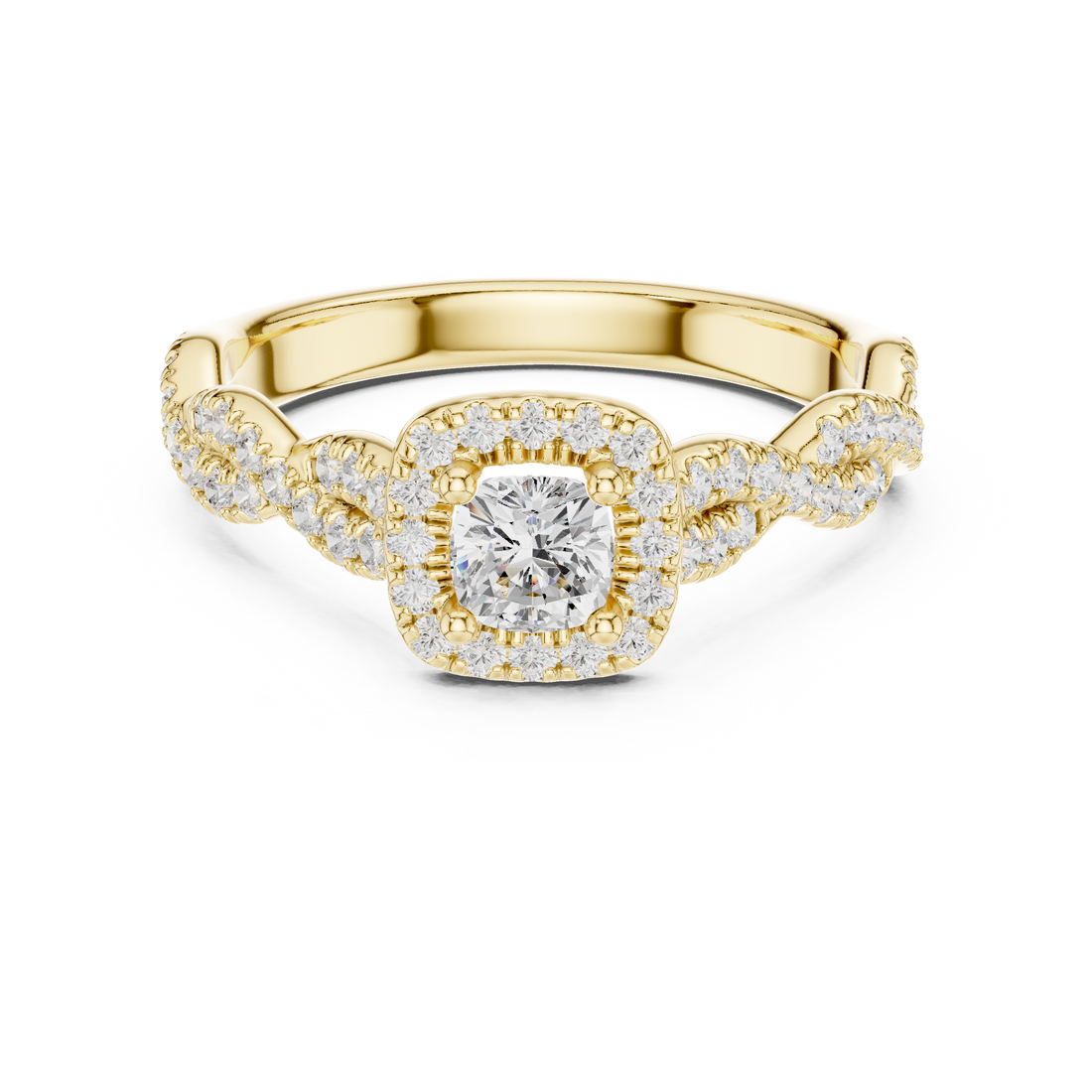 Cushion Cut Diamond Halo Twist Pavé Engagement Ring