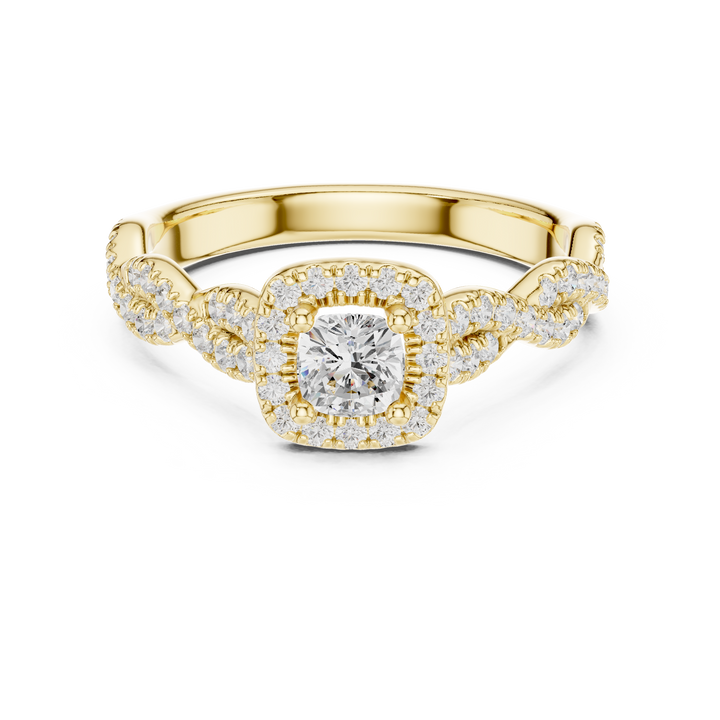 Cushion Cut Diamond Halo Twist Pavé Engagement Ring
