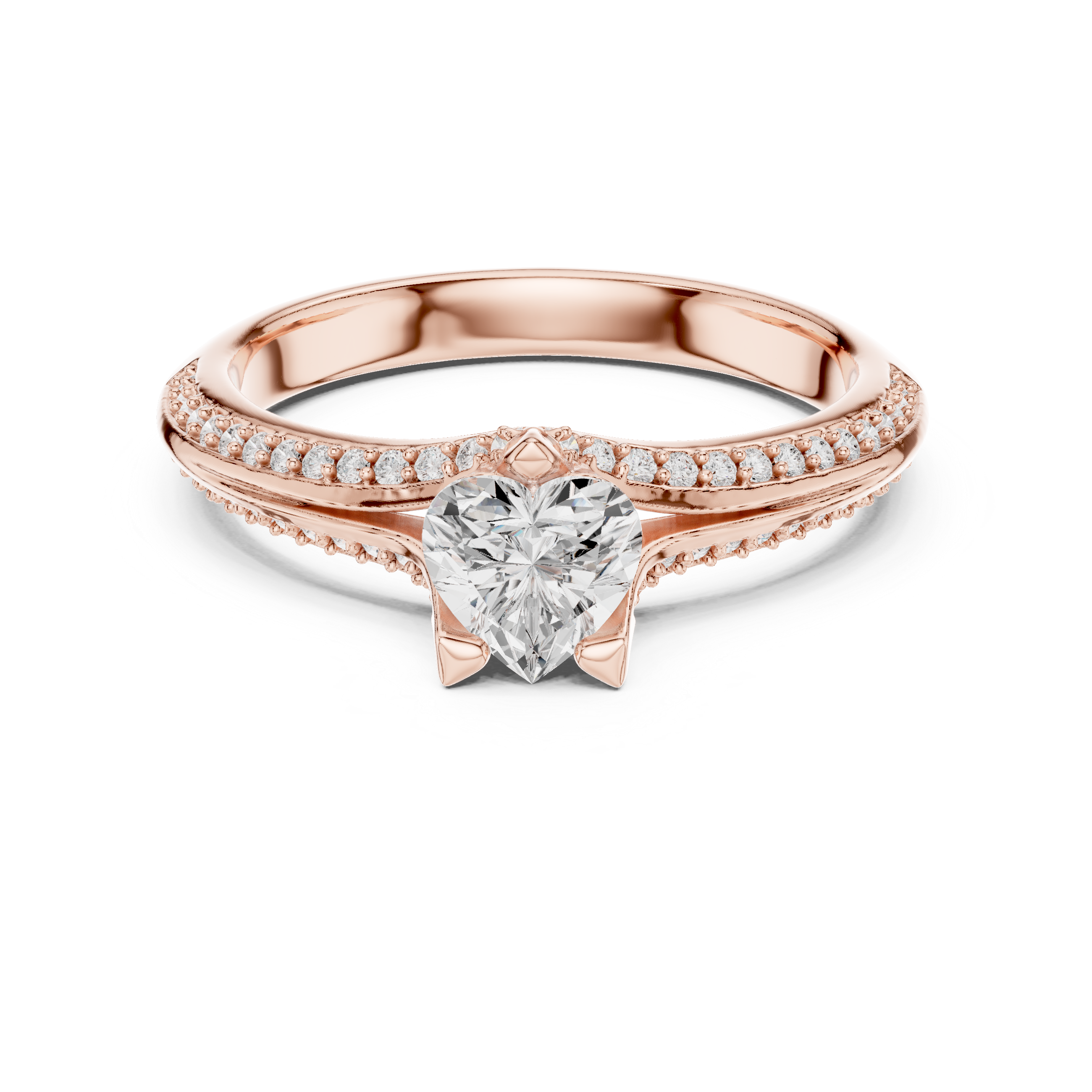 Heart Cut Diamond Solitaire Engagement Ring with Pavé Diamond Band