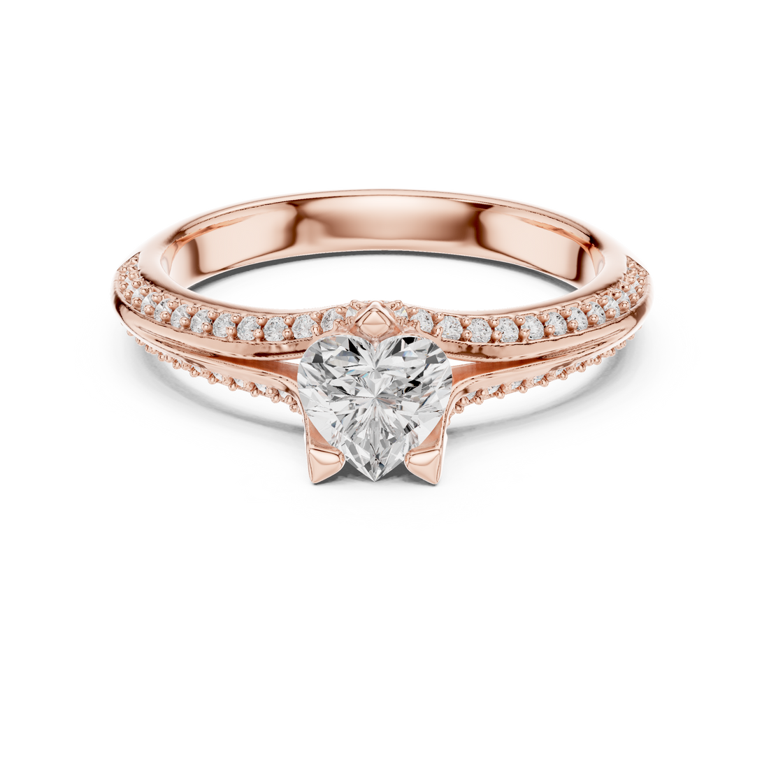 Heart Cut Diamond Solitaire Engagement Ring with Pavé Diamond Band