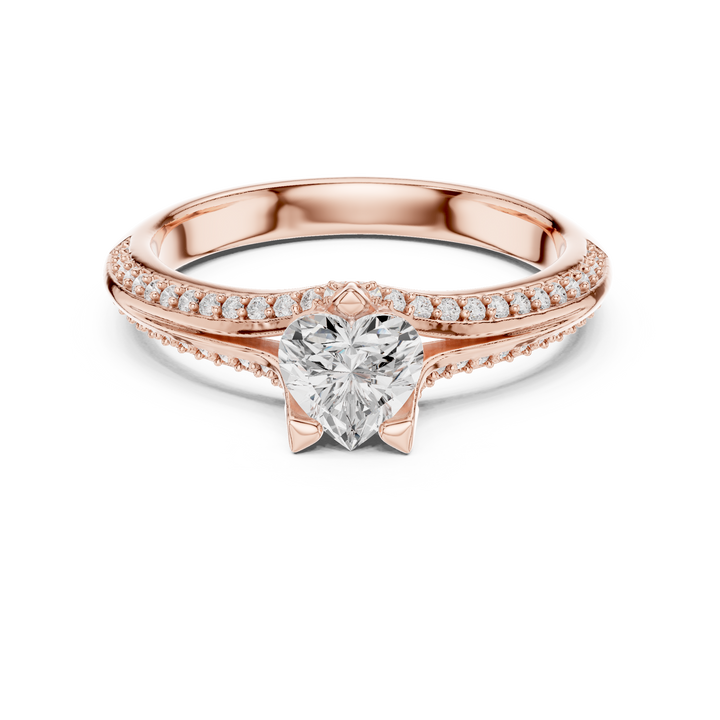 Heart Cut Diamond Solitaire Engagement Ring with Pavé Diamond Band
