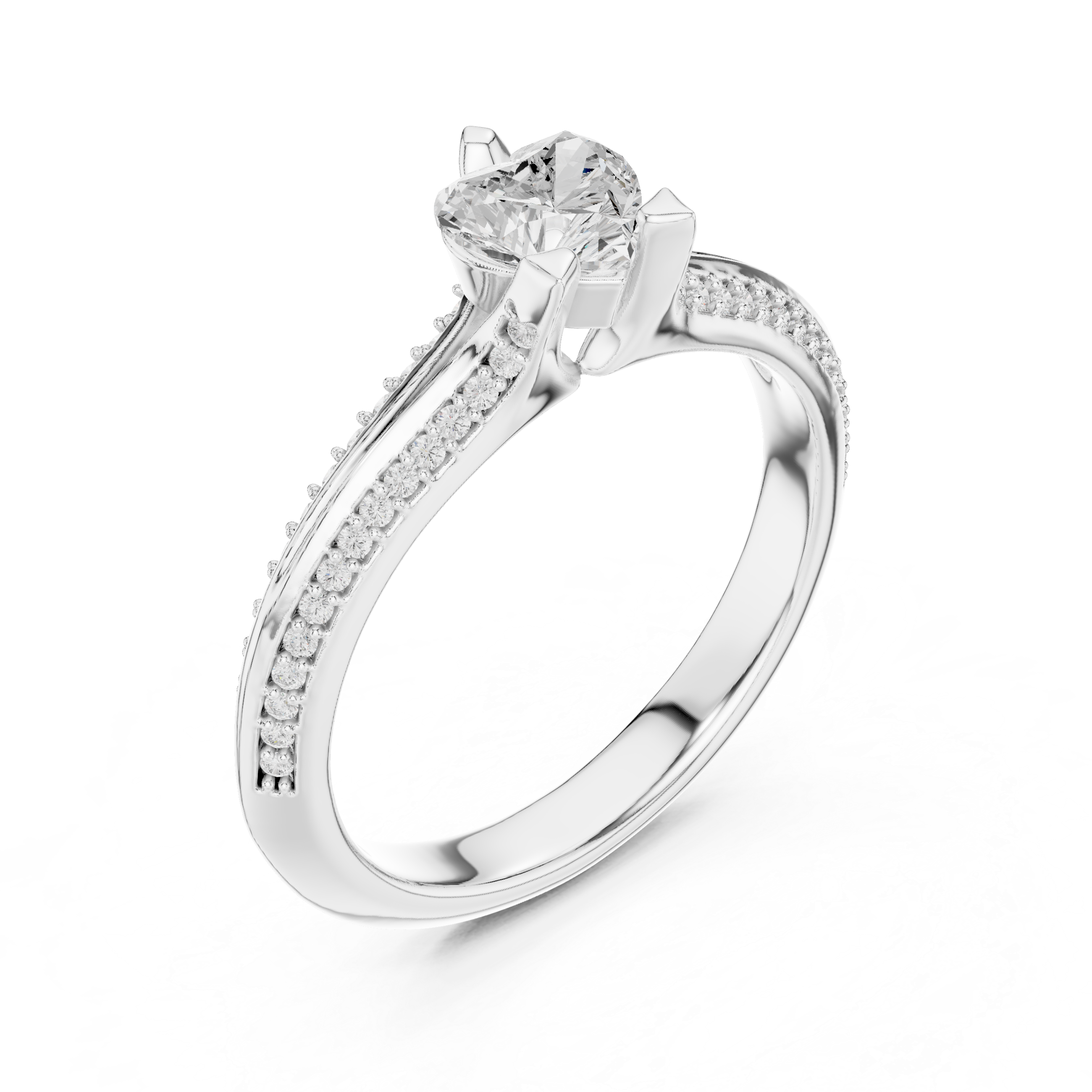 Heart Cut Diamond Solitaire Engagement Ring with Pavé Diamond Band