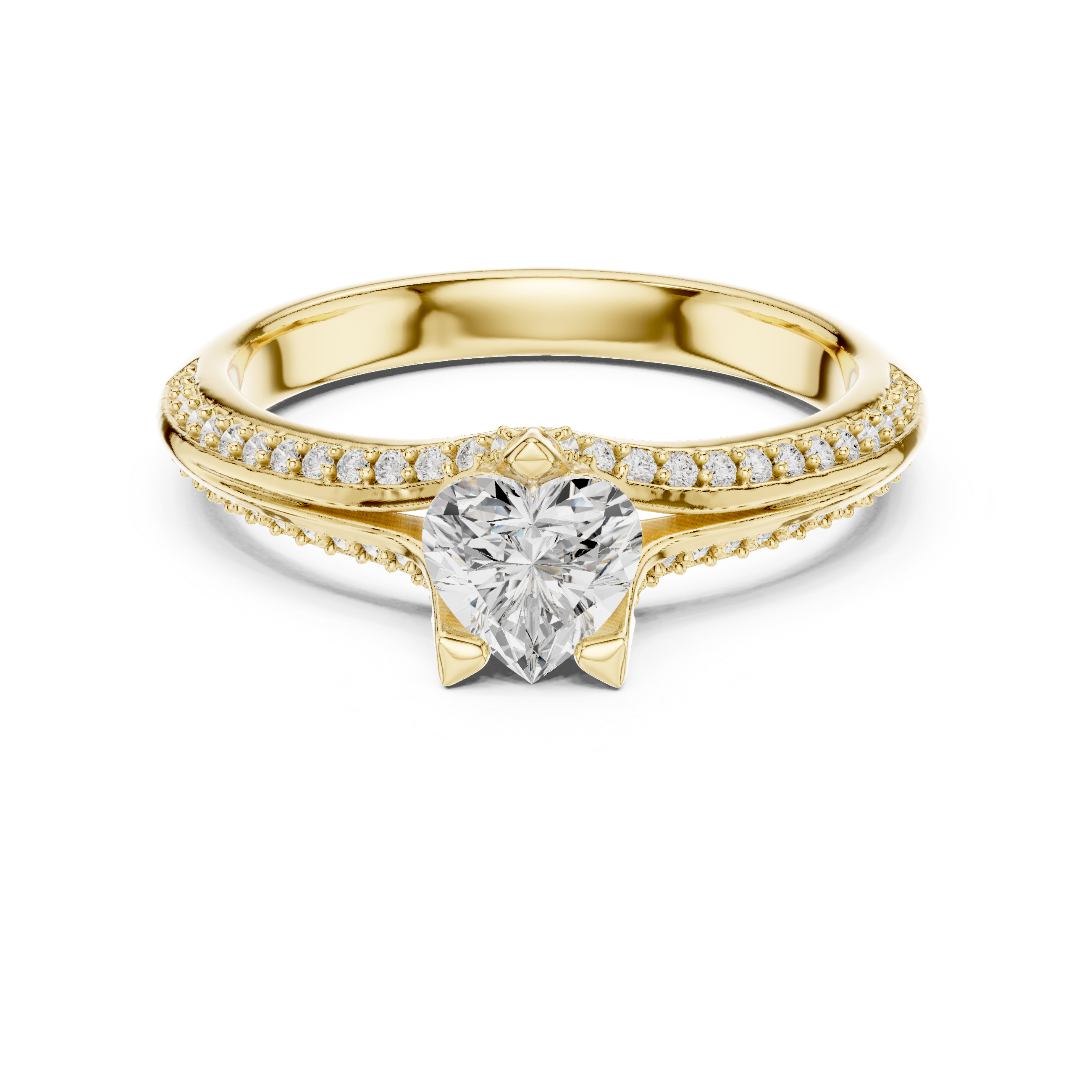 Heart Cut Diamond Solitaire Engagement Ring with Pavé Diamond Band