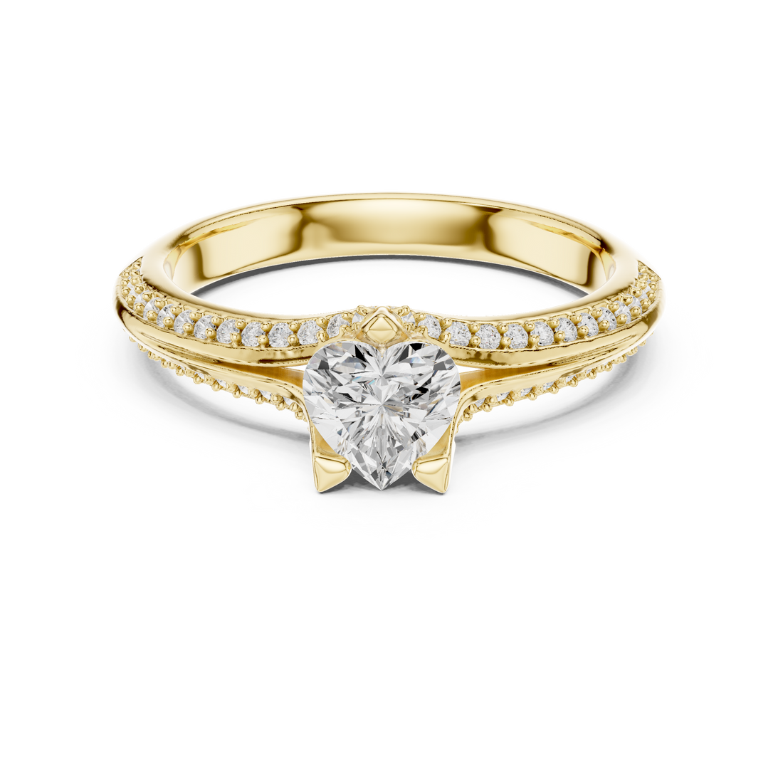 Heart Cut Diamond Solitaire Engagement Ring with Pavé Diamond Band