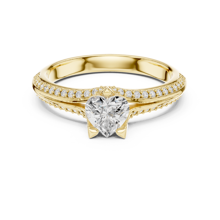 Heart Cut Diamond Solitaire Engagement Ring with Pavé Diamond Band