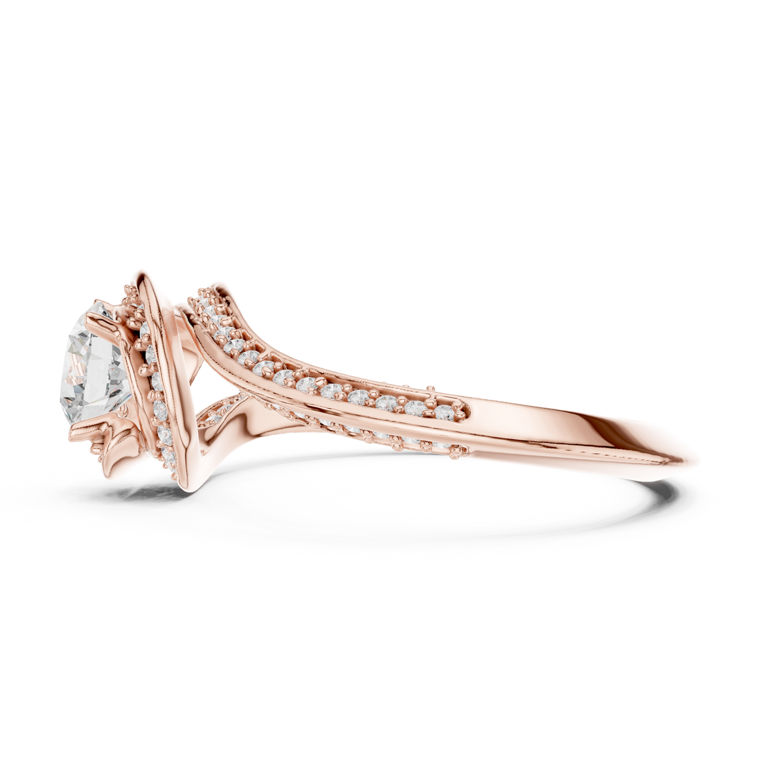 Round Brilliant Diamond Halo Split Shank Engagement Ring