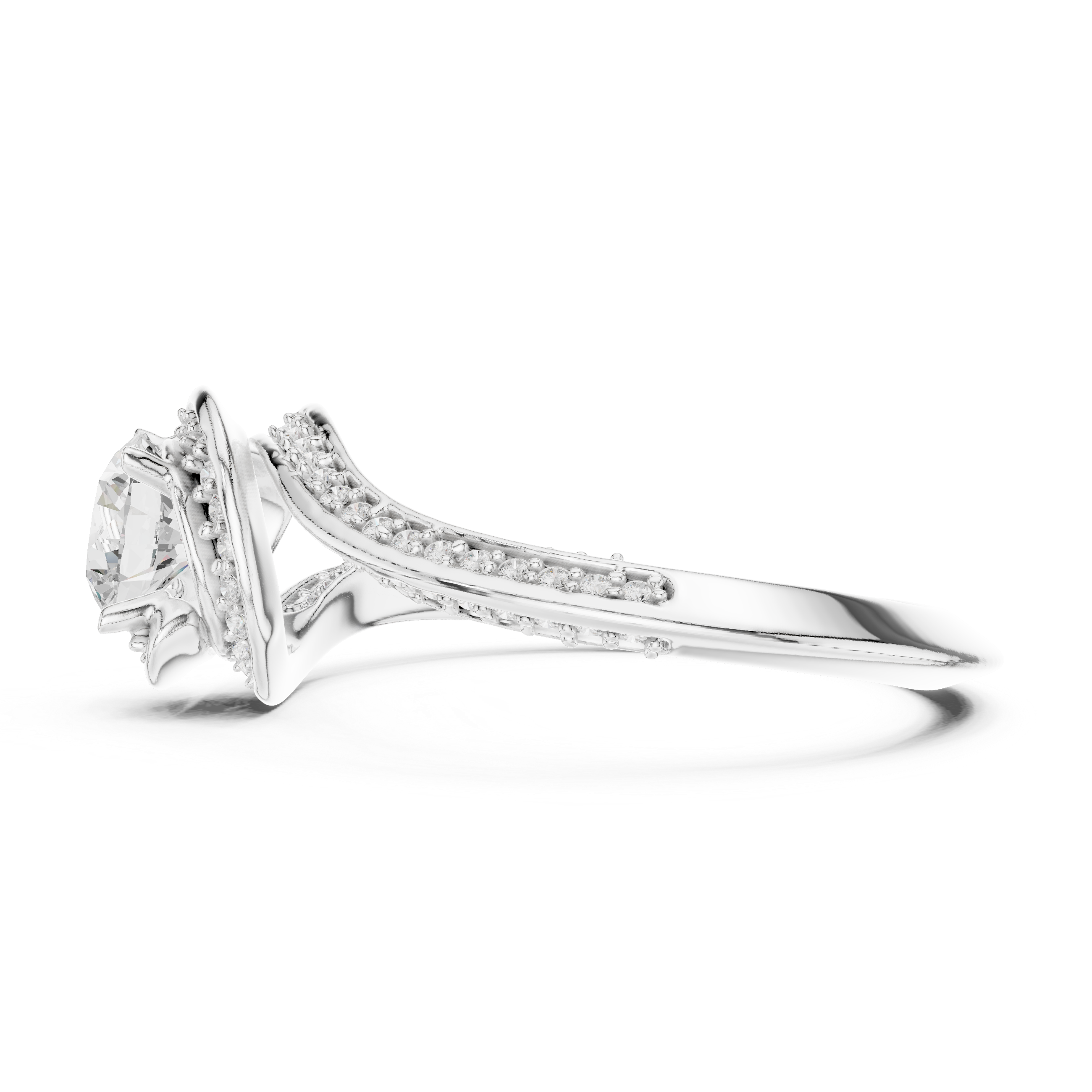 Round Brilliant Diamond Halo Split Shank Engagement Ring