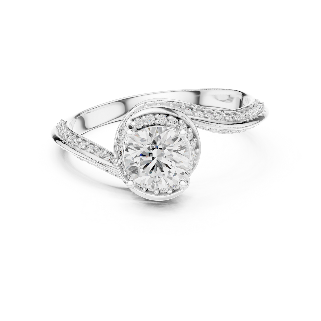 Round Brilliant Diamond Halo Split Shank Engagement Ring