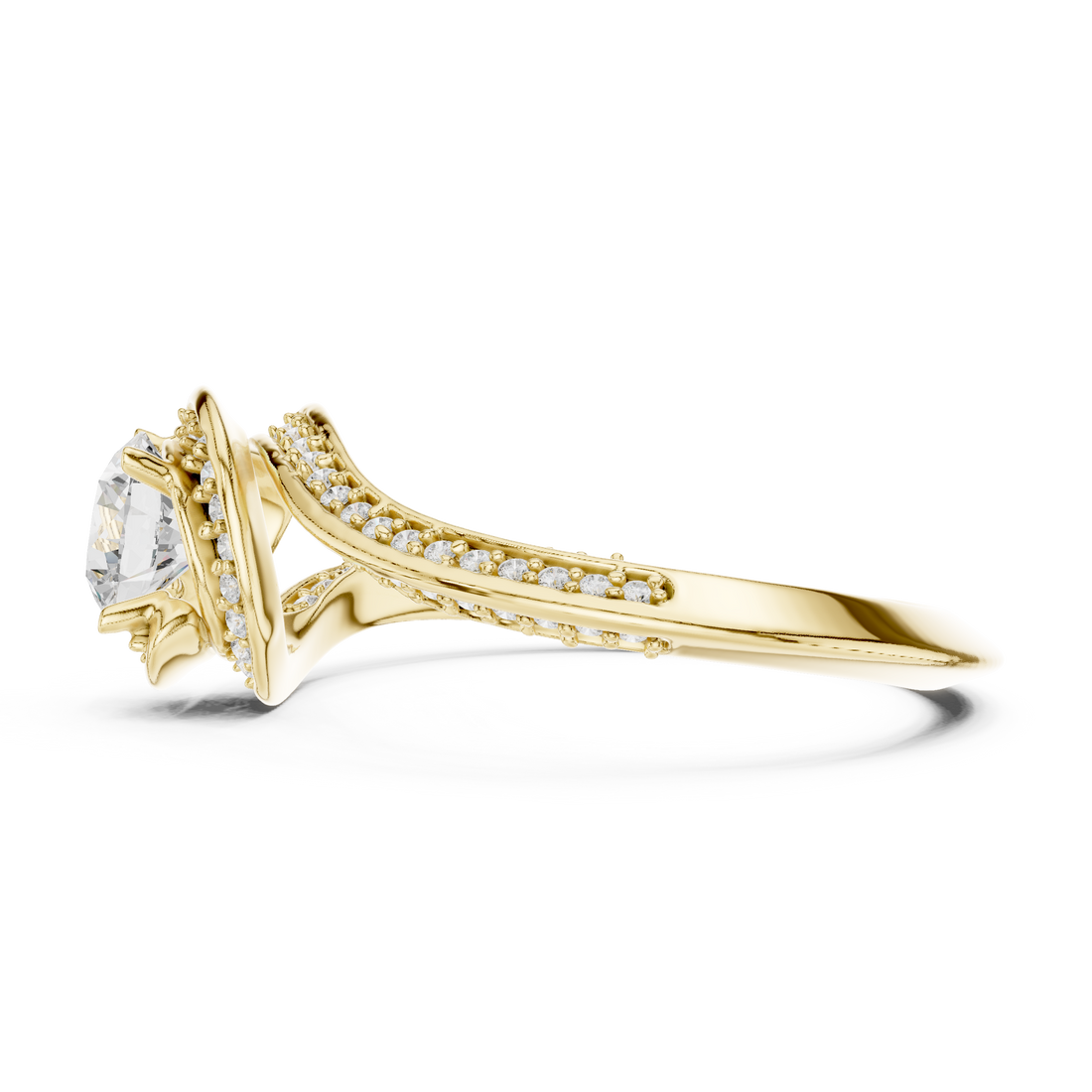 Round Brilliant Diamond Halo Split Shank Engagement Ring