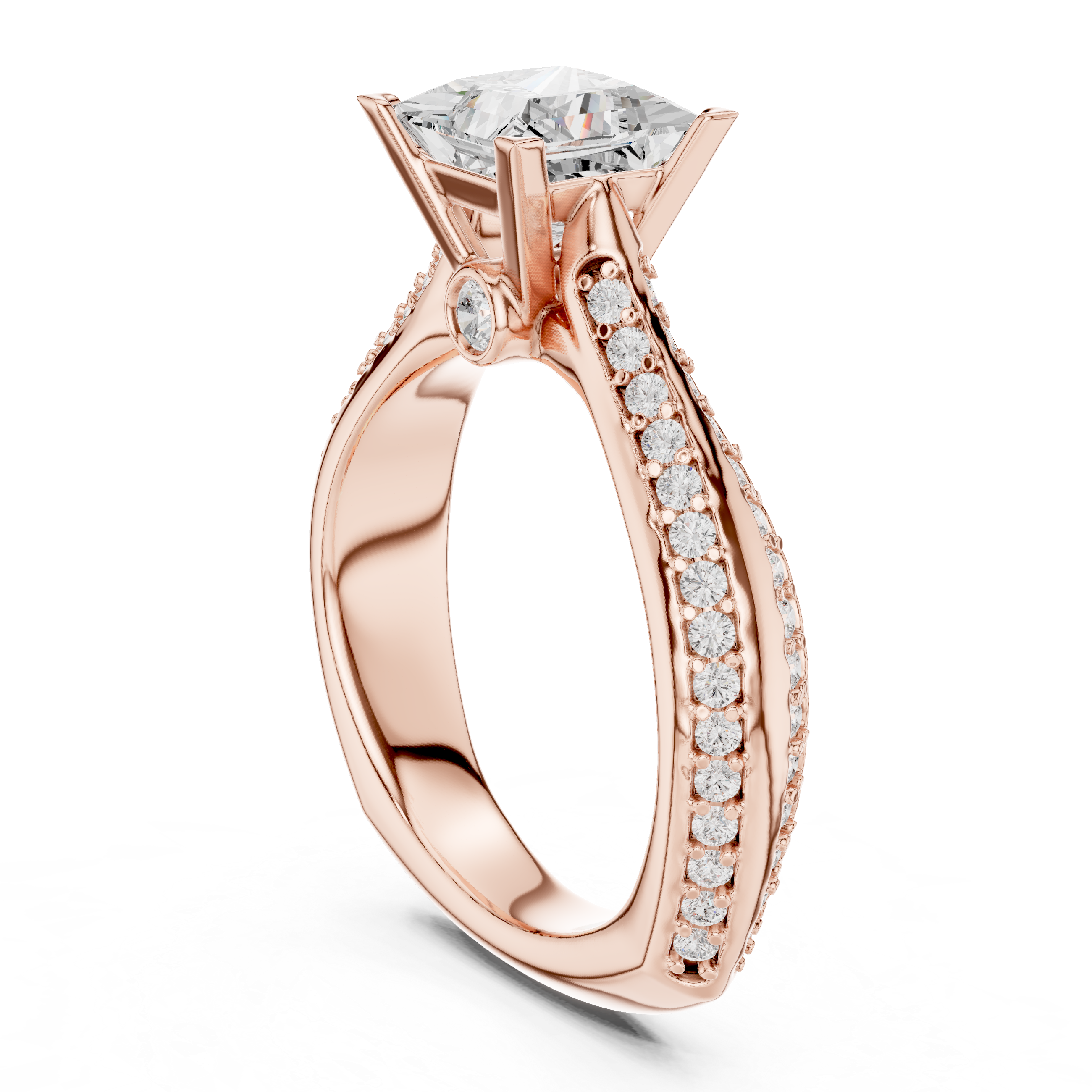 Princess Cut Diamond Solitaire Engagement Ring with Pavé Split Shank Accents