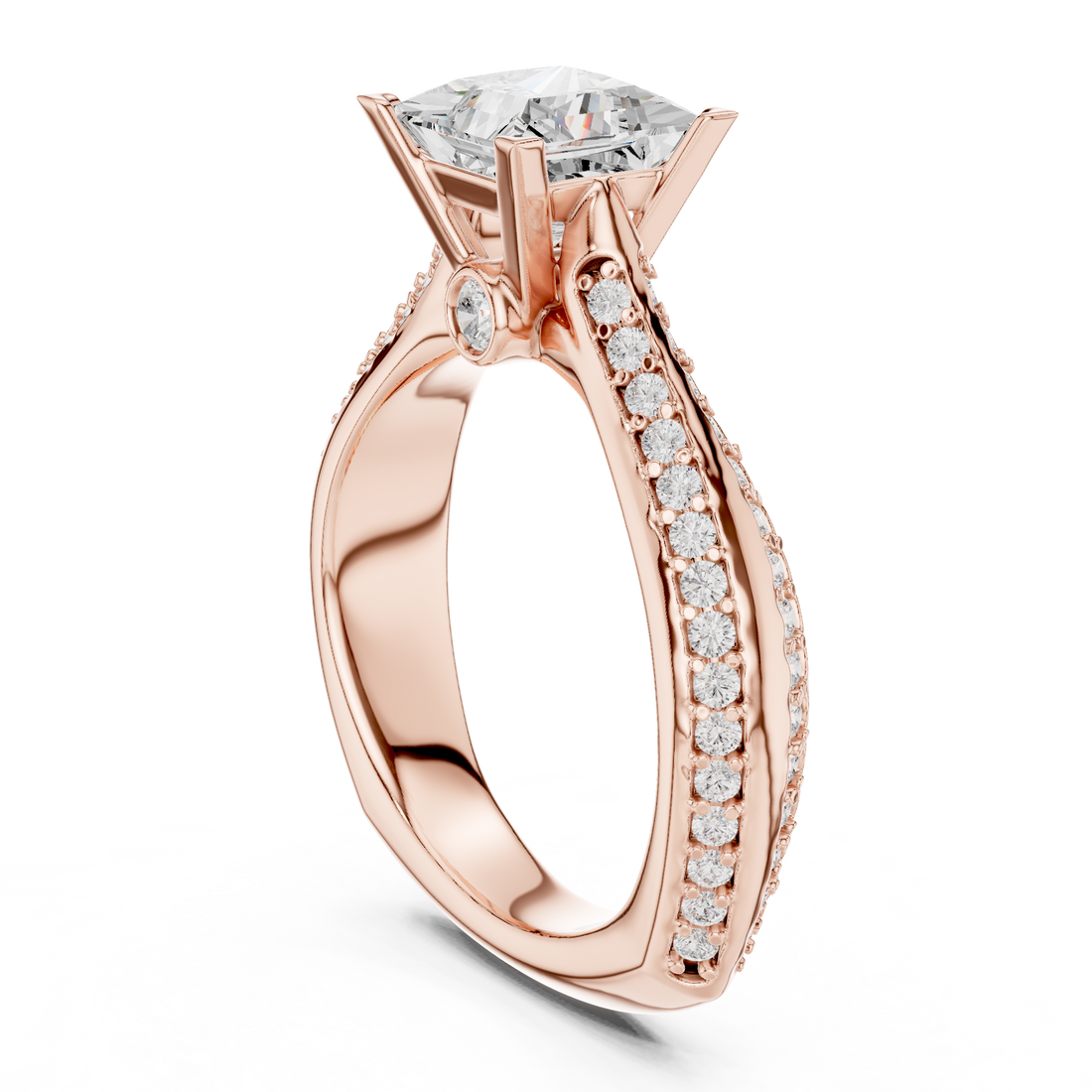 Princess Cut Diamond Solitaire Engagement Ring with Pavé Split Shank Accents