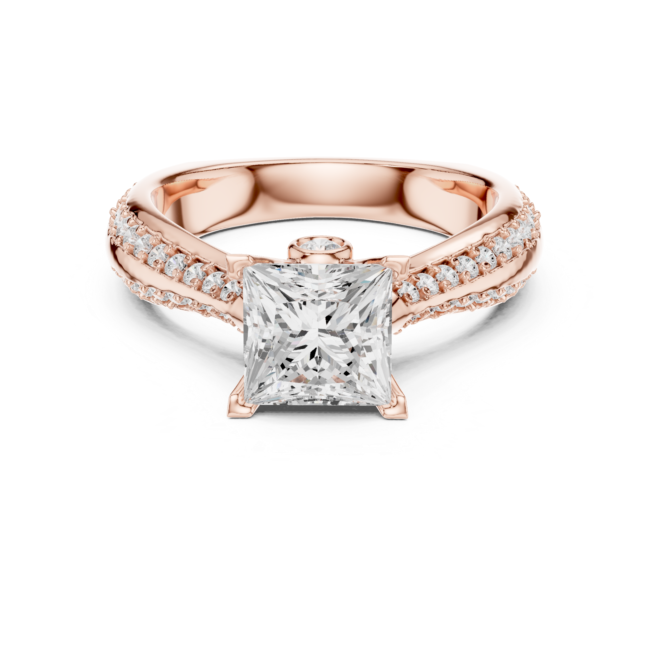 Princess Cut Diamond Solitaire Engagement Ring with Pavé Split Shank Accents
