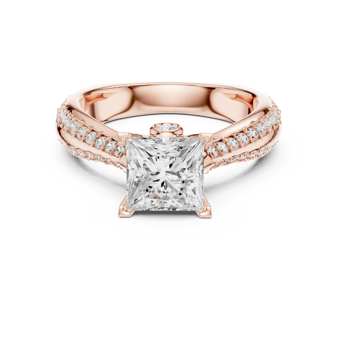 Princess Cut Diamond Solitaire Engagement Ring with Pavé Split Shank Accents