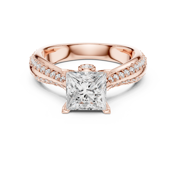 Princess Cut Diamond Solitaire Engagement Ring with Pavé Split Shank Accents