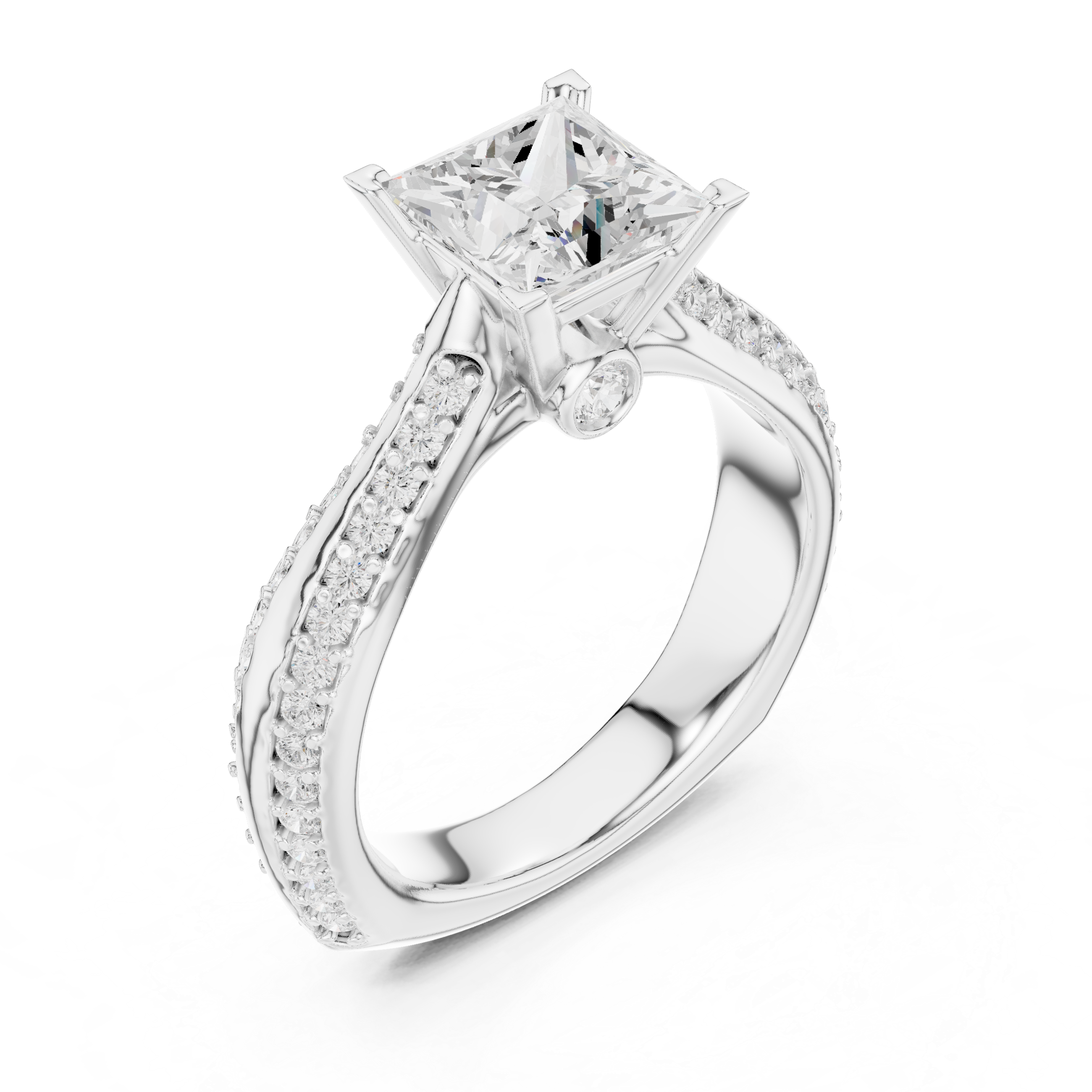 Princess Cut Diamond Solitaire Engagement Ring with Pavé Split Shank Accents