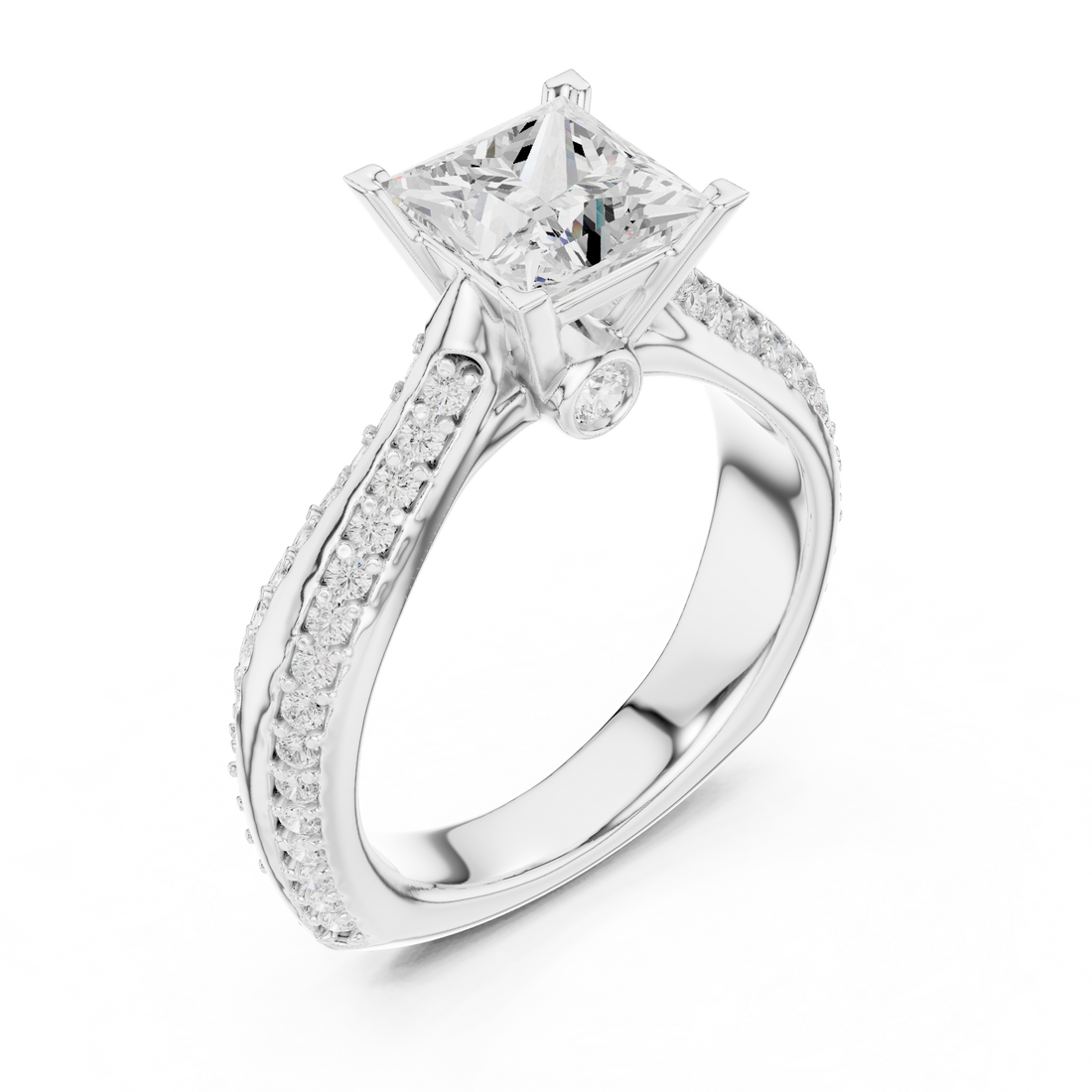 Princess Cut Diamond Solitaire Engagement Ring with Pavé Split Shank Accents