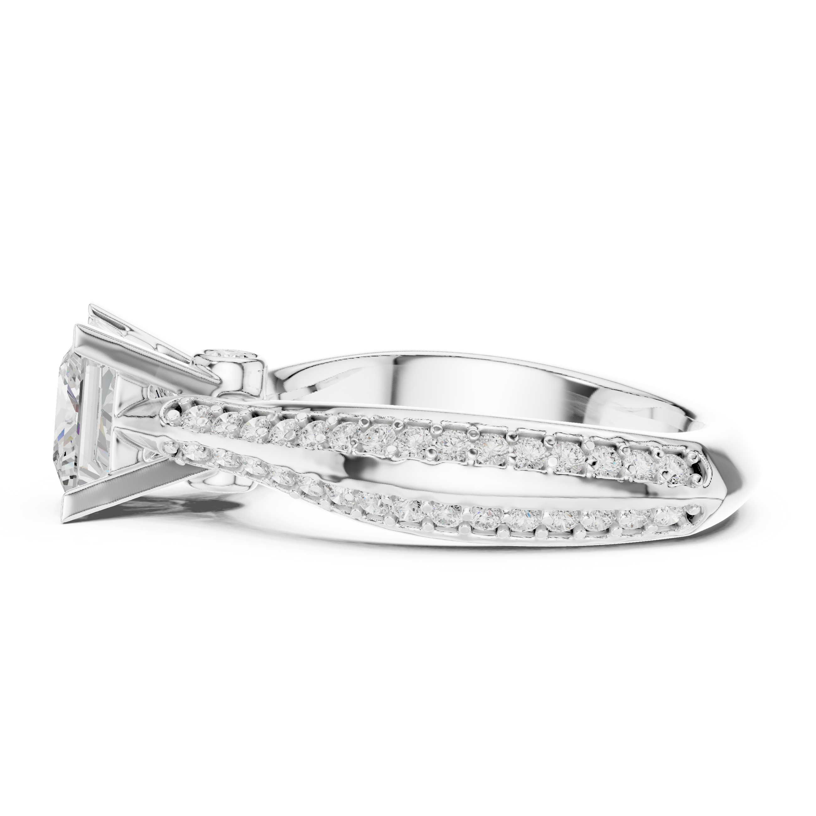 Princess Cut Diamond Solitaire Engagement Ring with Pavé Split Shank Accents