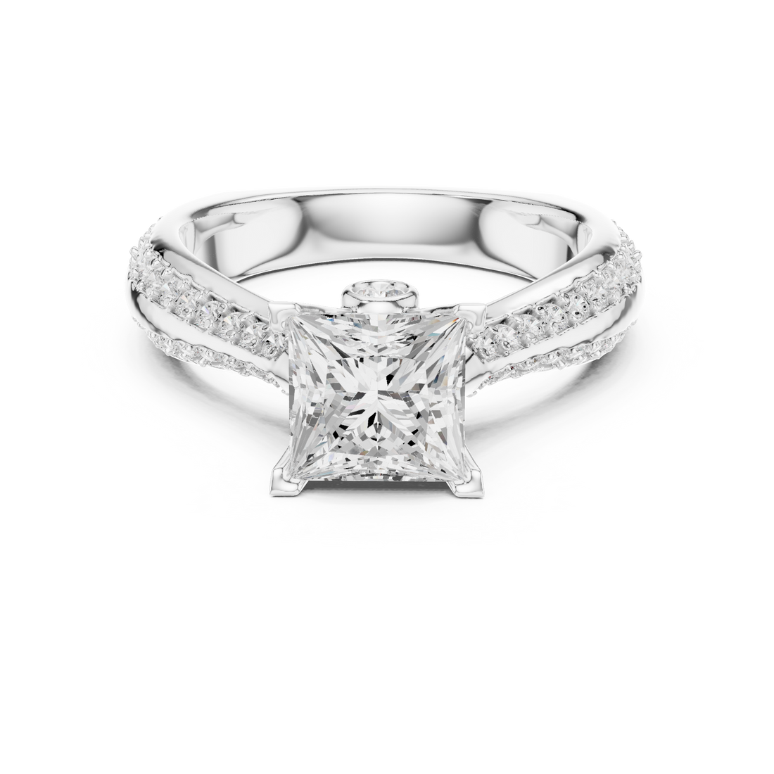 Princess Cut Diamond Solitaire Engagement Ring with Pavé Split Shank Accents