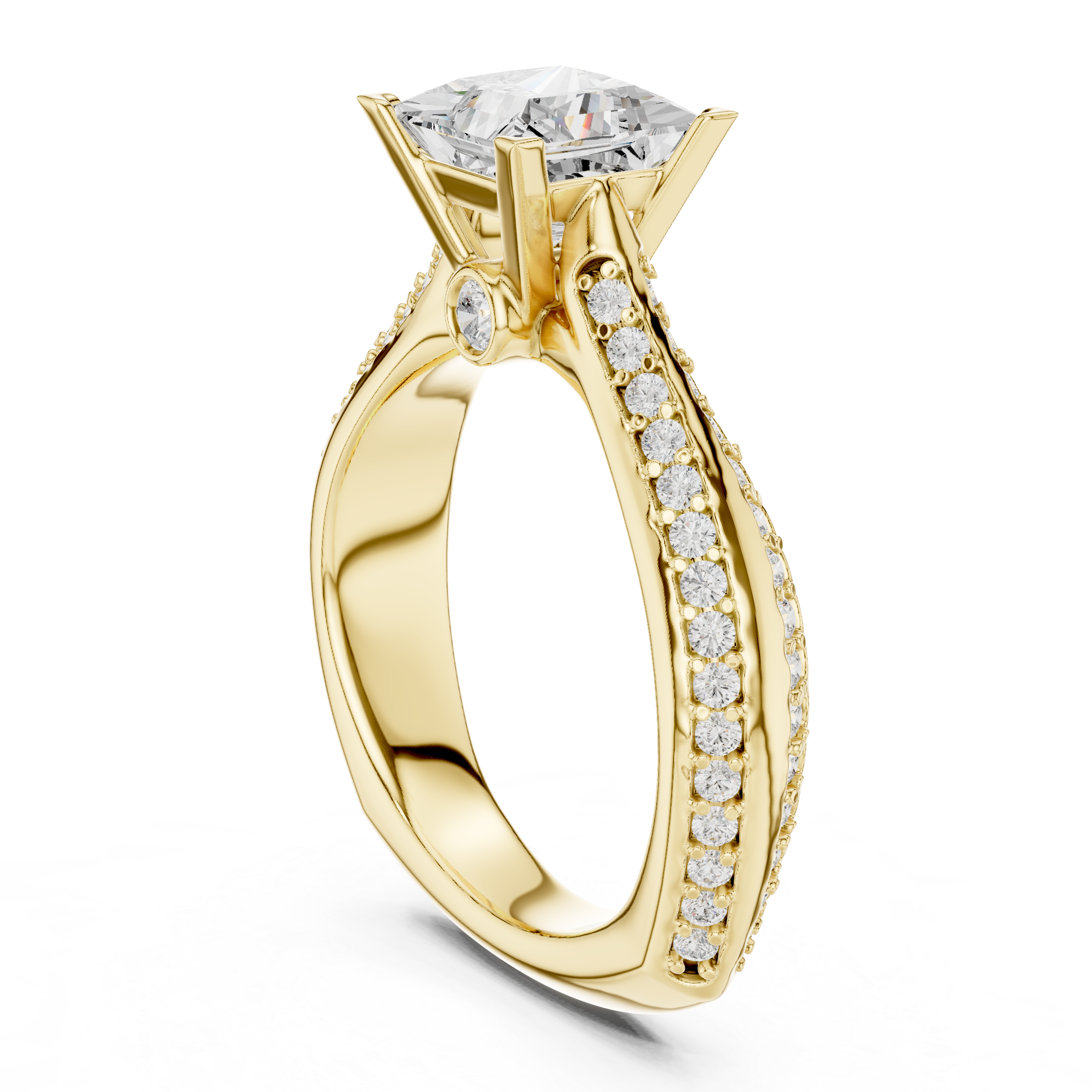 Princess Cut Diamond Solitaire Engagement Ring with Pavé Split Shank Accents