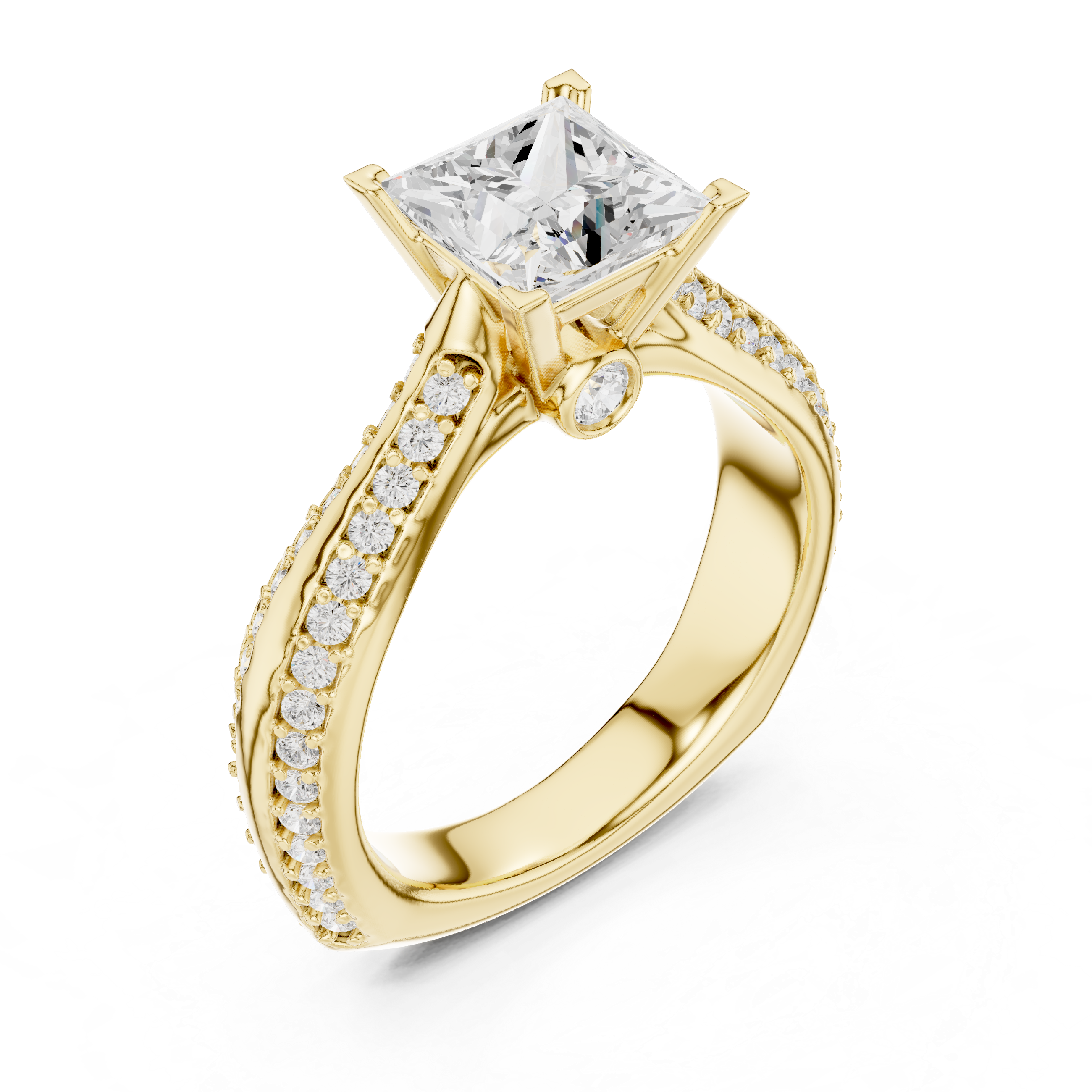 Princess Cut Diamond Solitaire Engagement Ring with Pavé Split Shank Accents