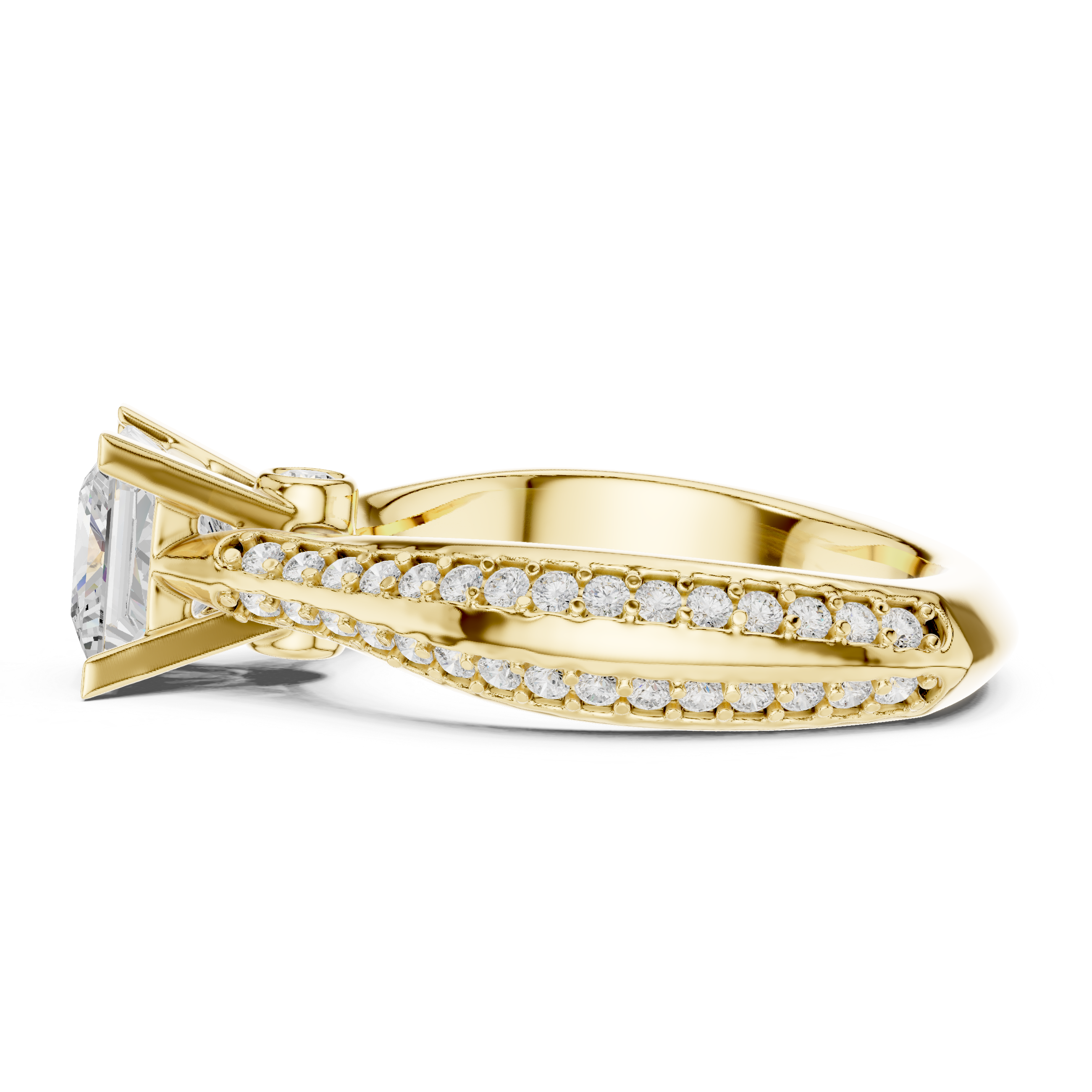 Princess Cut Diamond Solitaire Engagement Ring with Pavé Split Shank Accents