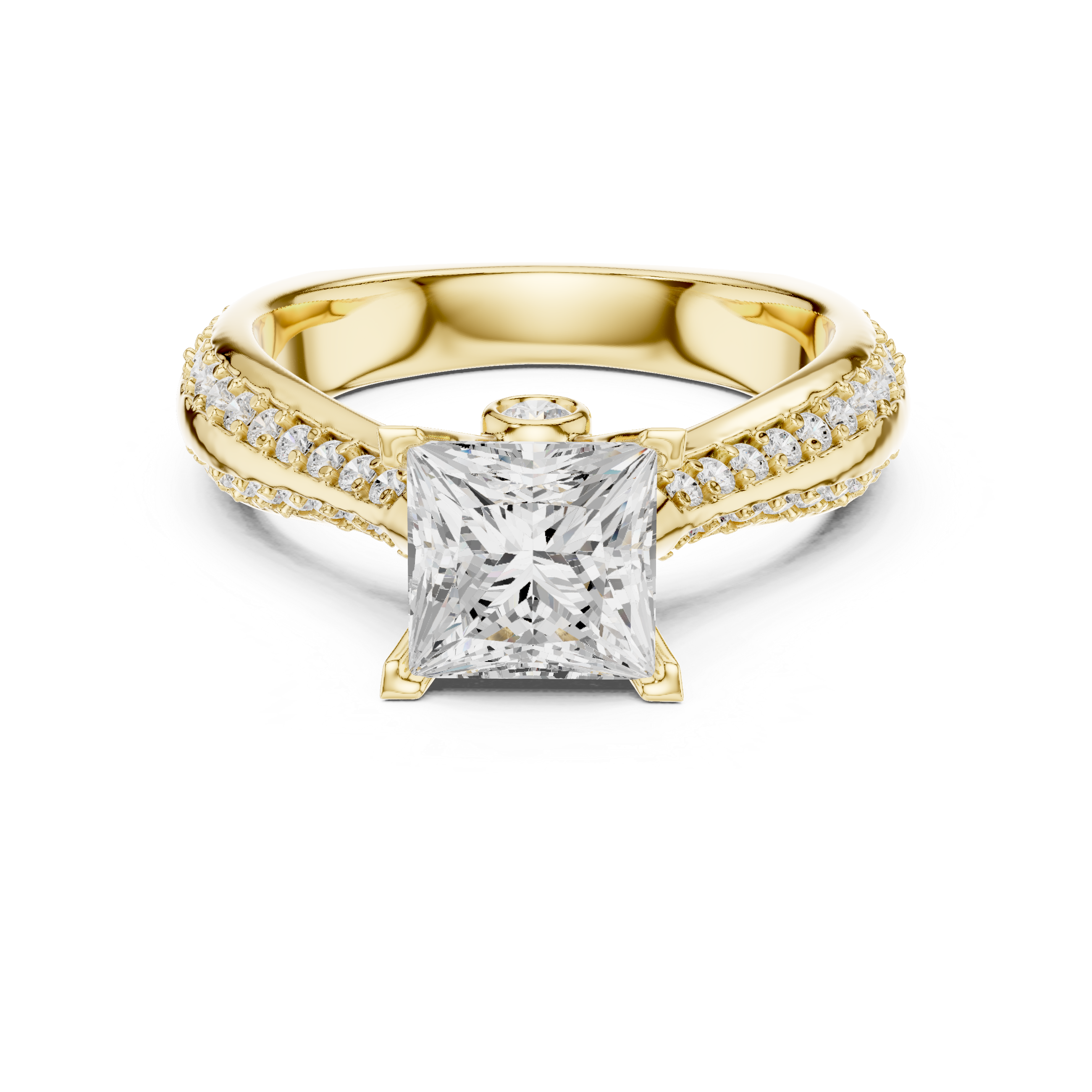 Princess Cut Diamond Solitaire Engagement Ring with Pavé Split Shank Accents