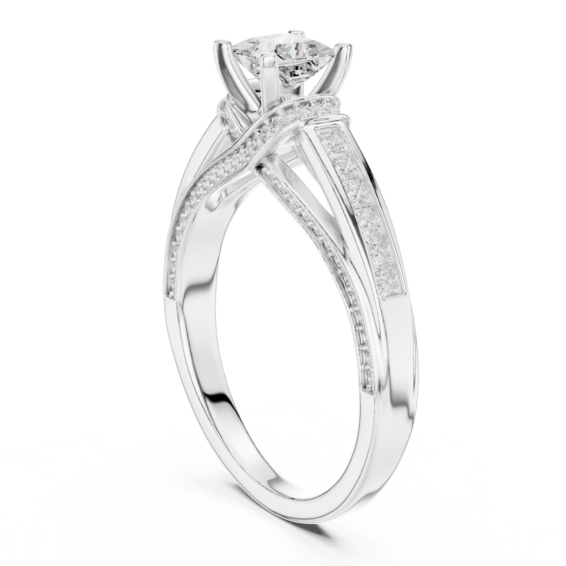 Princess Cut Diamond Halo Channel Set Twist Engagement Ring
