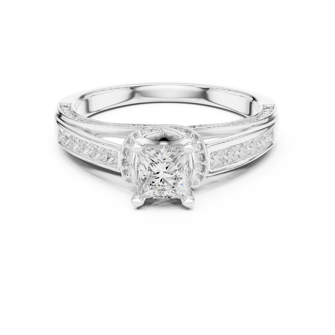 Princess Cut Diamond Halo Channel Set Twist Engagement Ring