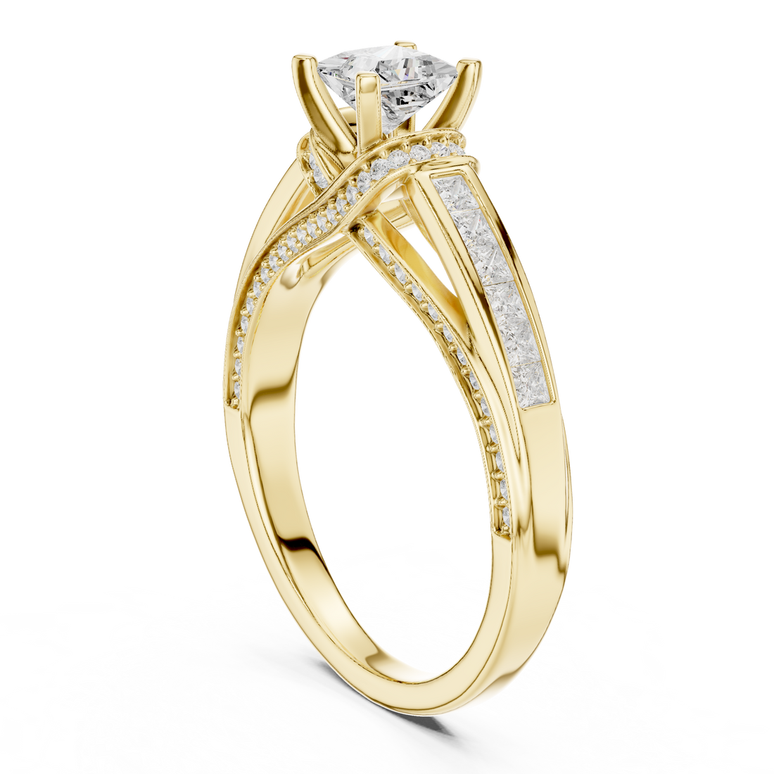 Princess Cut Diamond Halo Channel Set Twist Engagement Ring