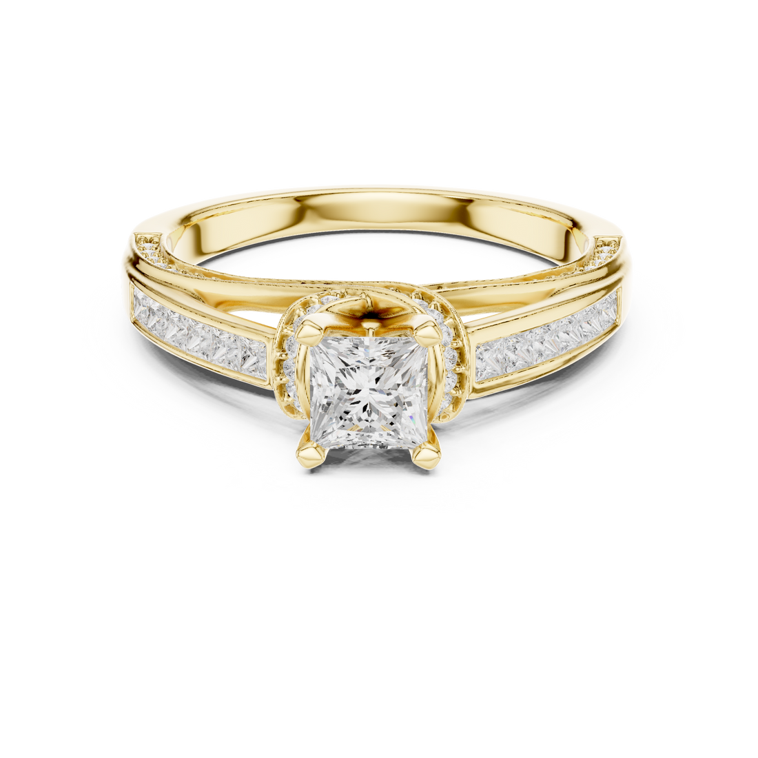 Princess Cut Diamond Halo Channel Set Twist Engagement Ring