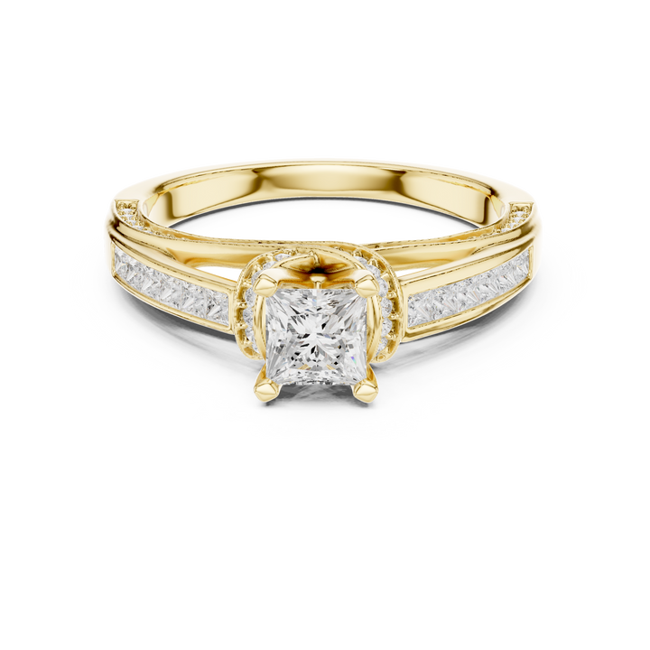 Princess Cut Diamond Halo Channel Set Twist Engagement Ring