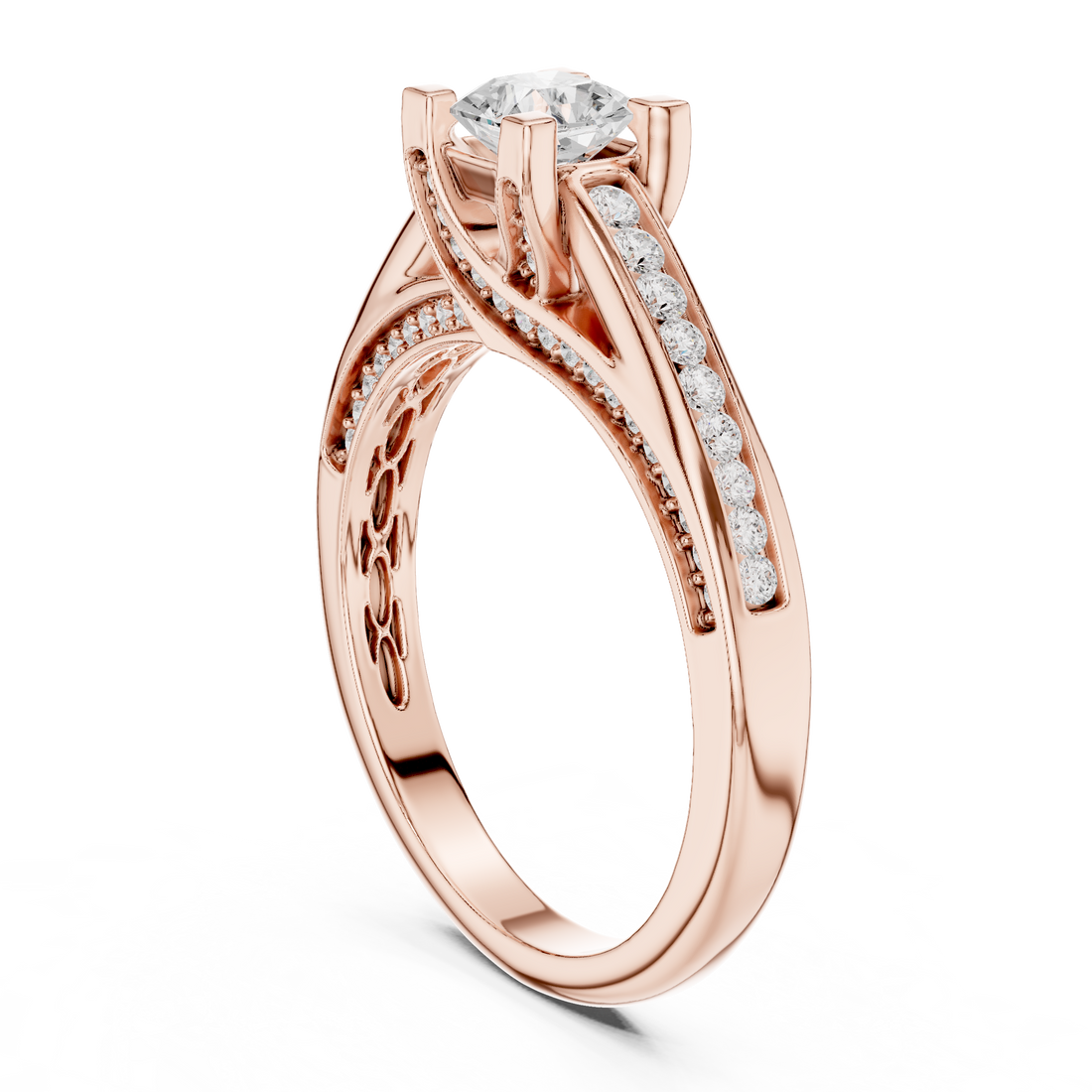 Radiant Cut Diamond Channel Set Side Stone Engagement Ring