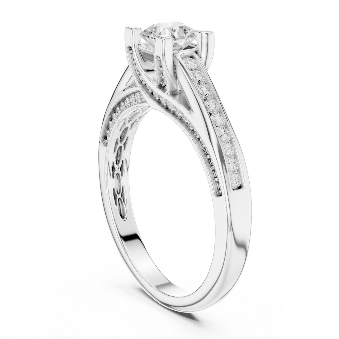 Radiant Cut Diamond Channel Set Side Stone Engagement Ring