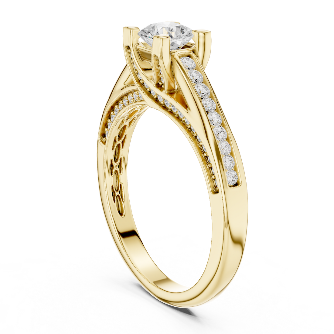 Radiant Cut Diamond Channel Set Side Stone Engagement Ring