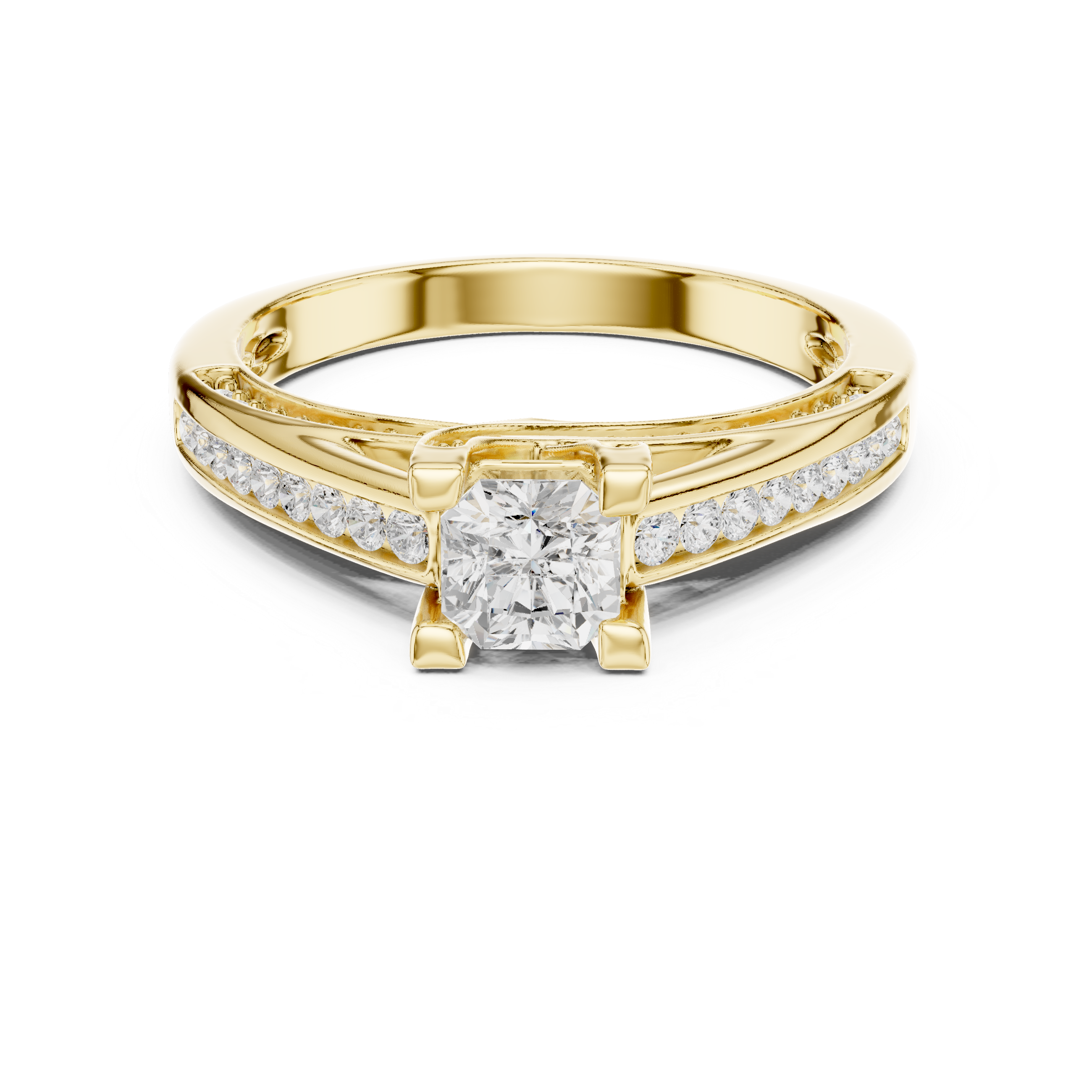 Radiant Cut Diamond Channel Set Side Stone Engagement Ring